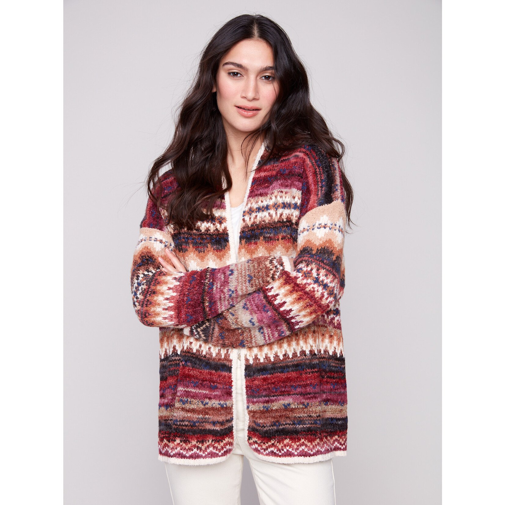 Charlie B Jacquard Cardigan With Patch Pockets