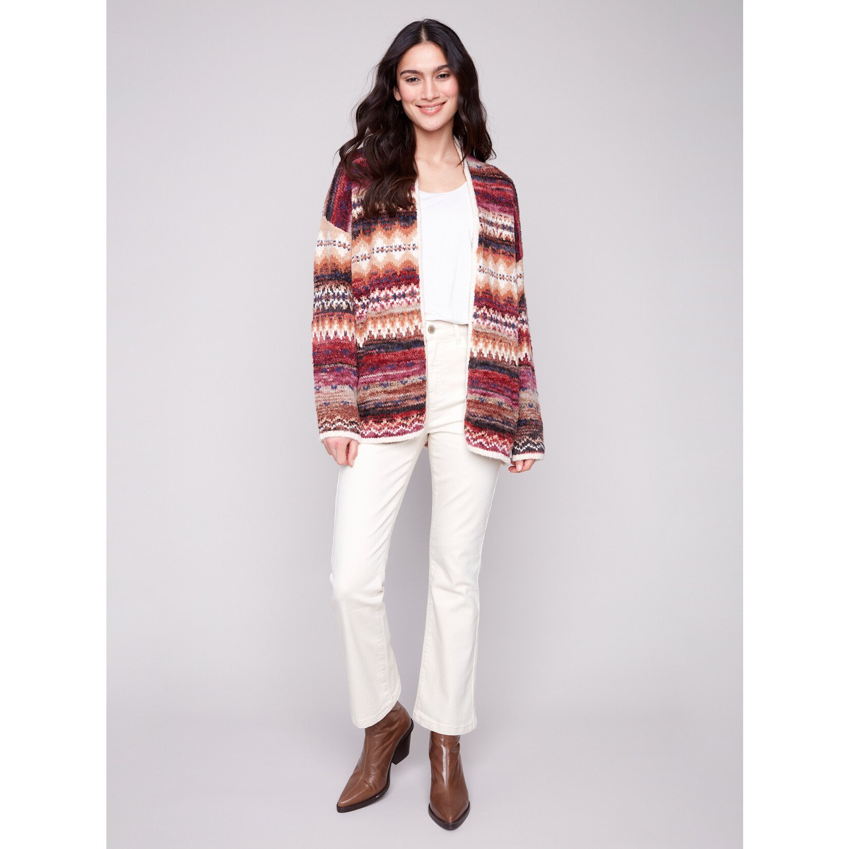 Charlie B Jacquard Cardigan With Patch Pockets
