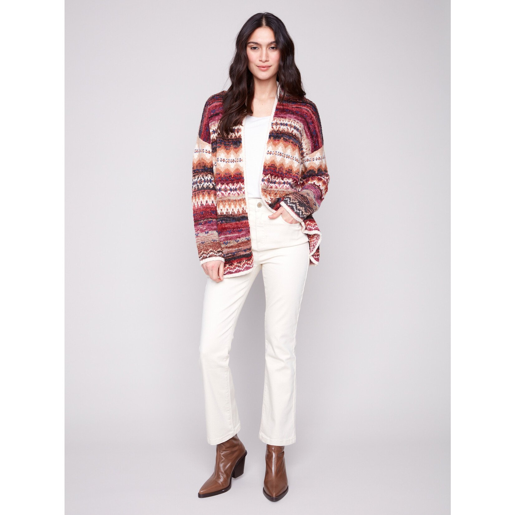 Charlie B Jacquard Cardigan With Patch Pockets
