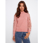 Charlie B Crochet Sleeve Mock Neck Sweater