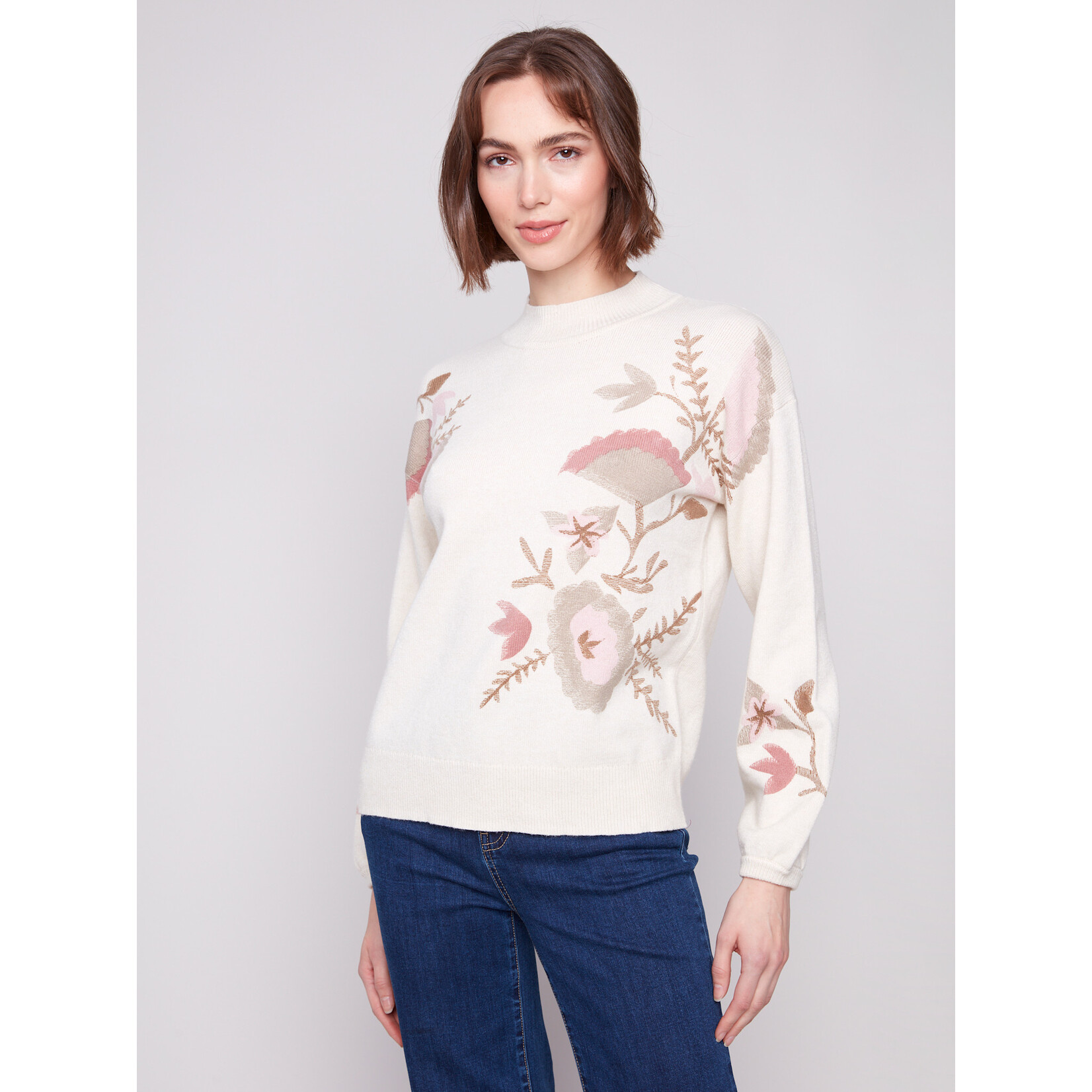 Charlie B Mock Neck Sweater With Print