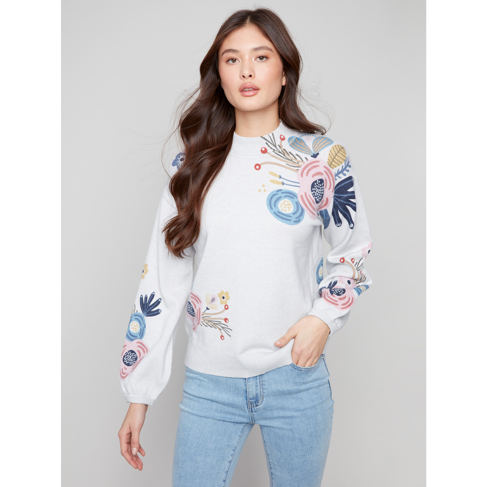 Charlie B Mock Neck Sweater With Print