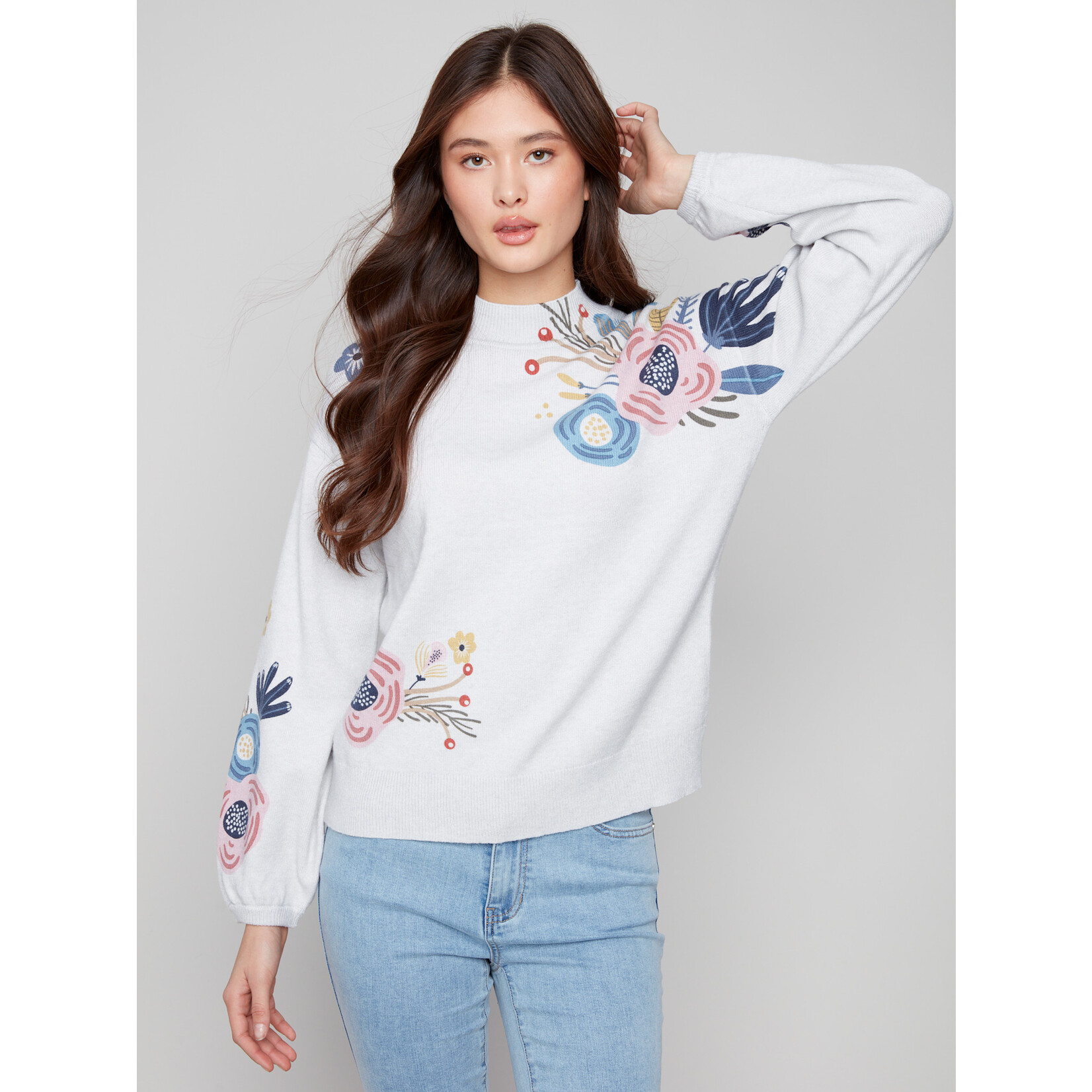 Charlie B Mock Neck Sweater With Print