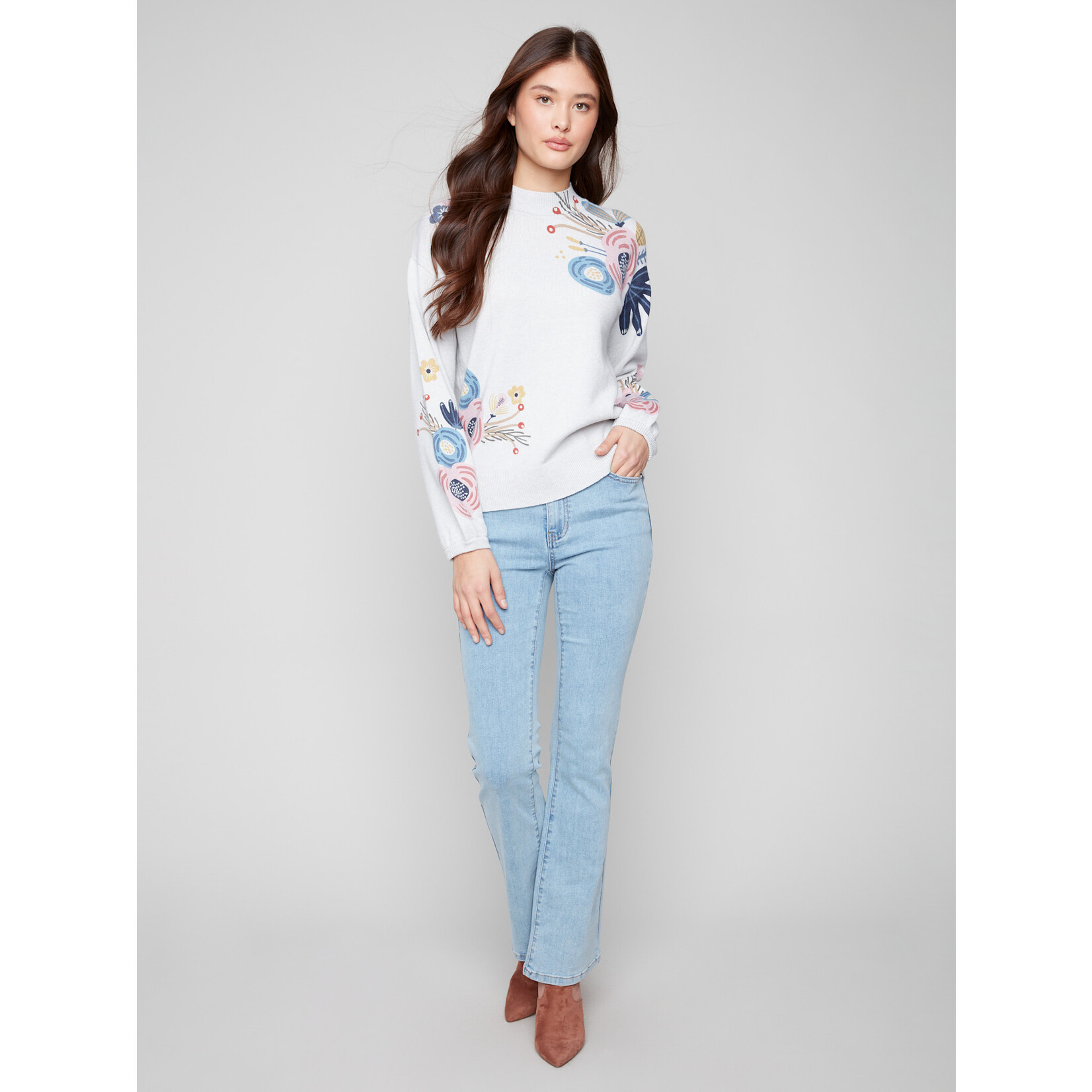 Charlie B Mock Neck Sweater With Print