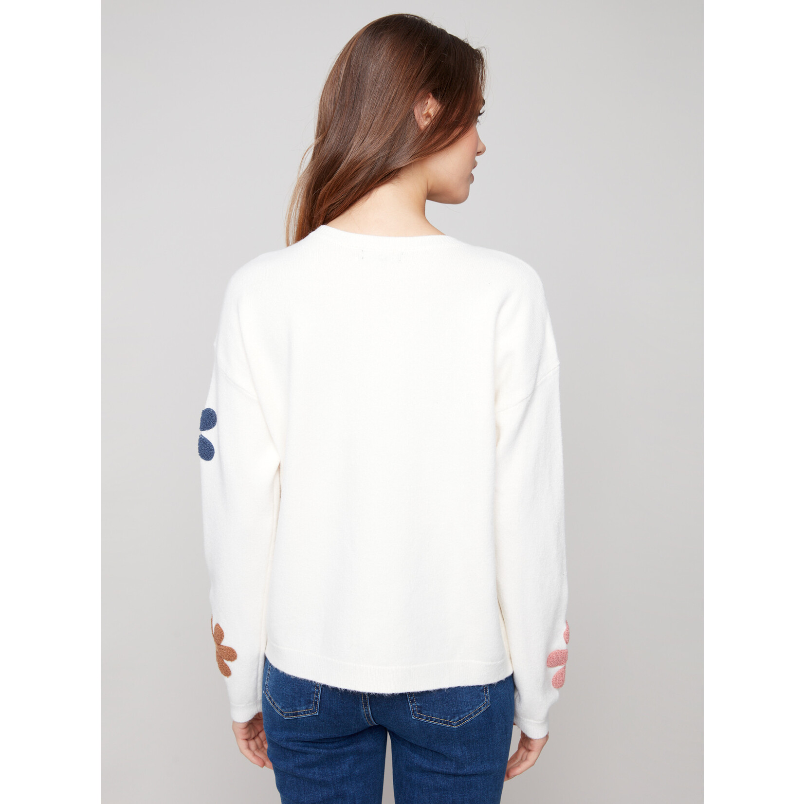 Charlie B Super Plush Sweater With Boucle Flowers