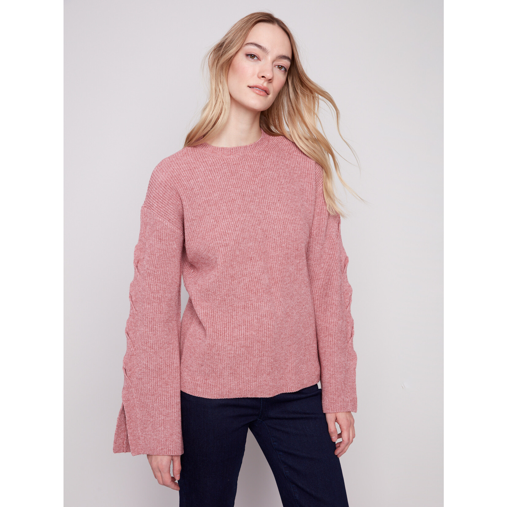 Charlie B Cable Detail Crew Neck Sweater