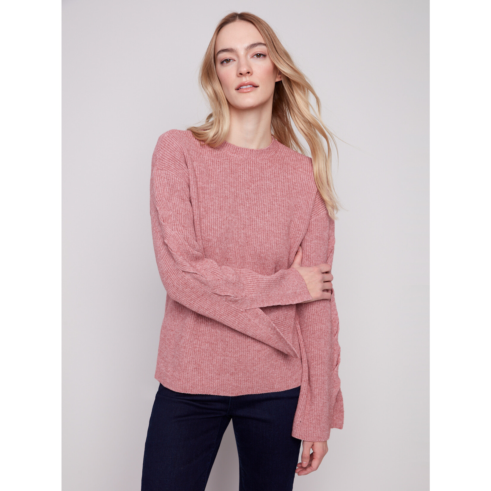 Charlie B Cable Detail Crew Neck Sweater
