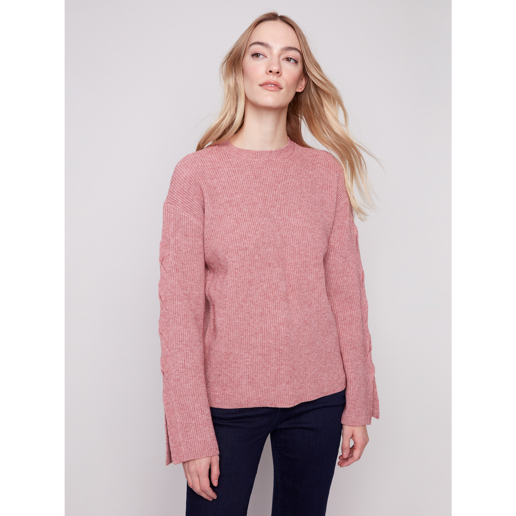 Charlie B Cable Detail Crew Neck Sweater
