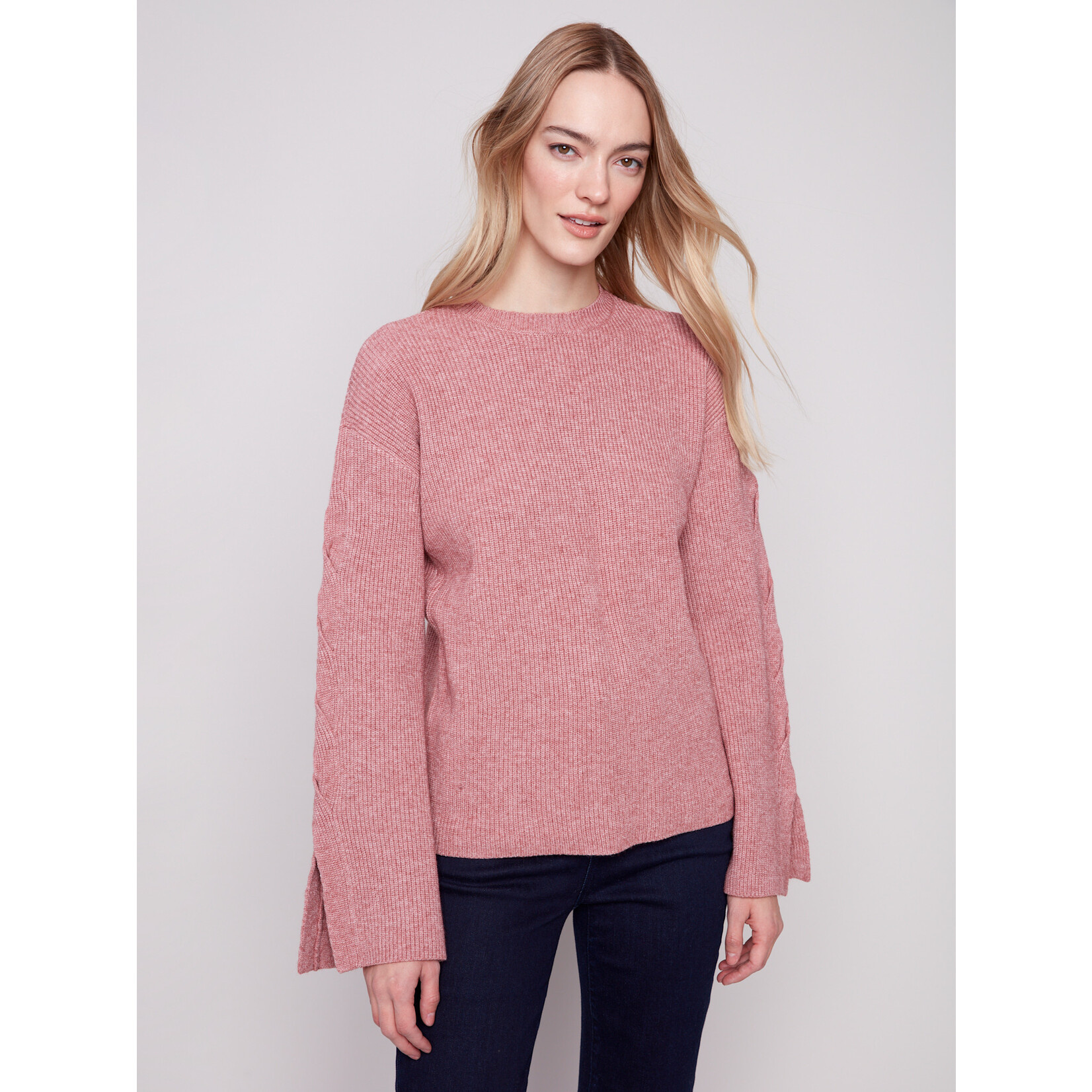Charlie B Cable Detail Crew Neck Sweater