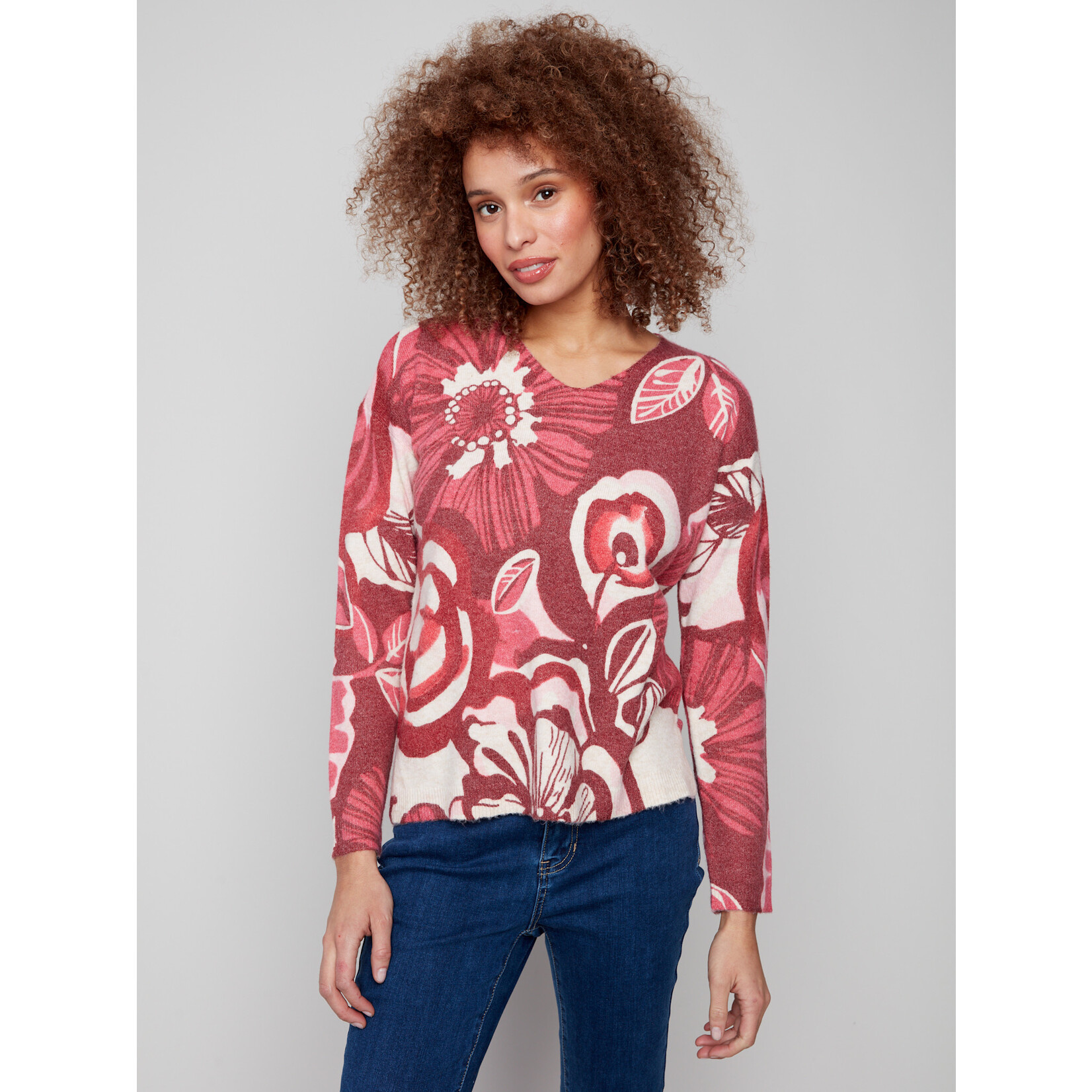 Charlie B Printed V-Neck Sweater