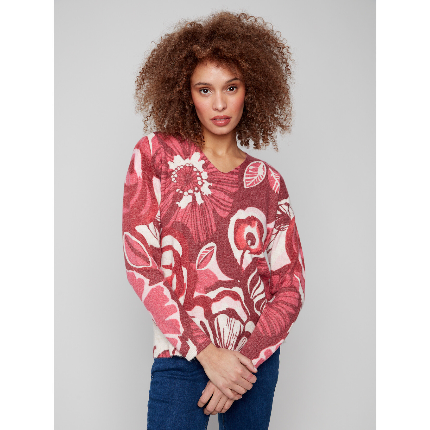 Charlie B Printed V-Neck Sweater