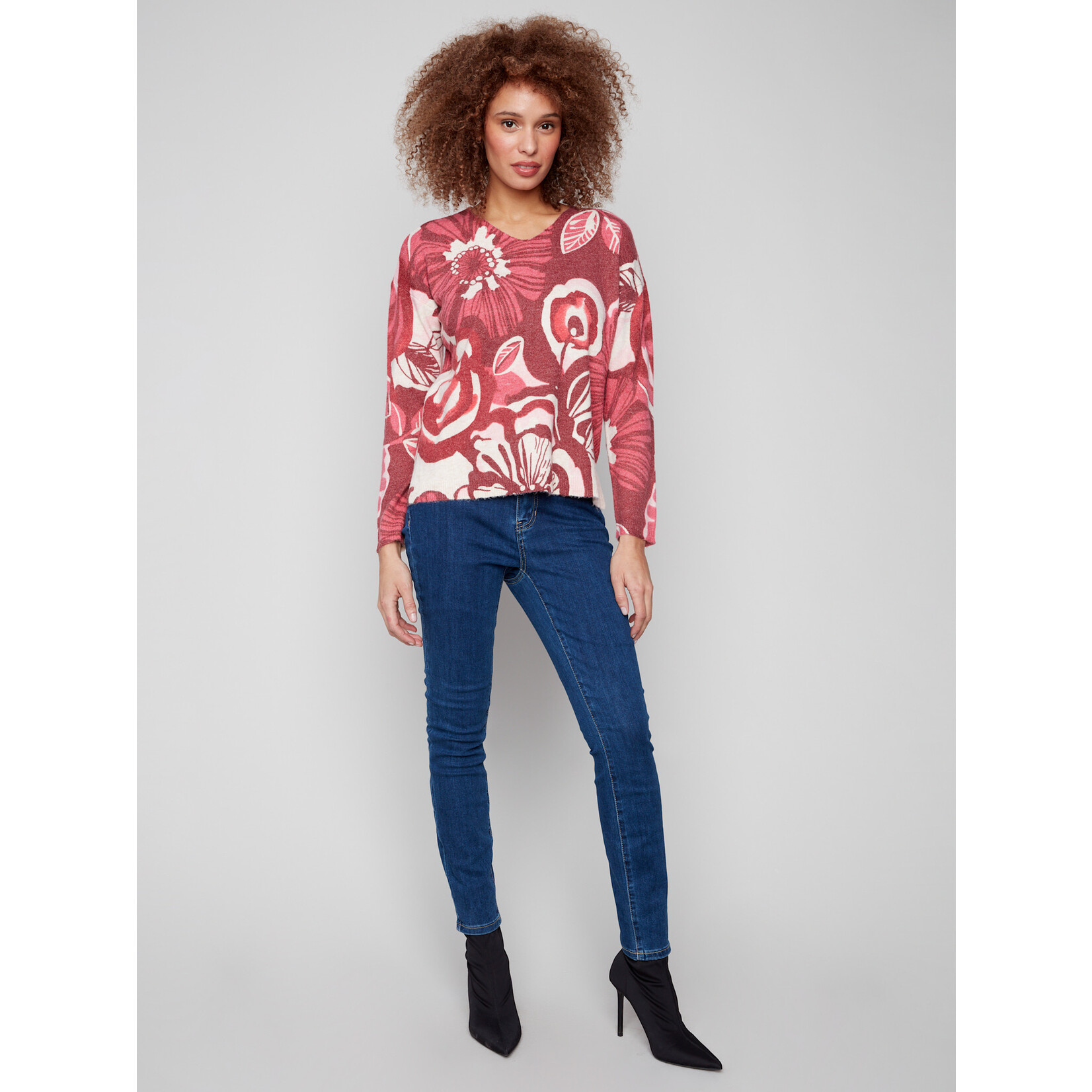 Charlie B Printed V-Neck Sweater