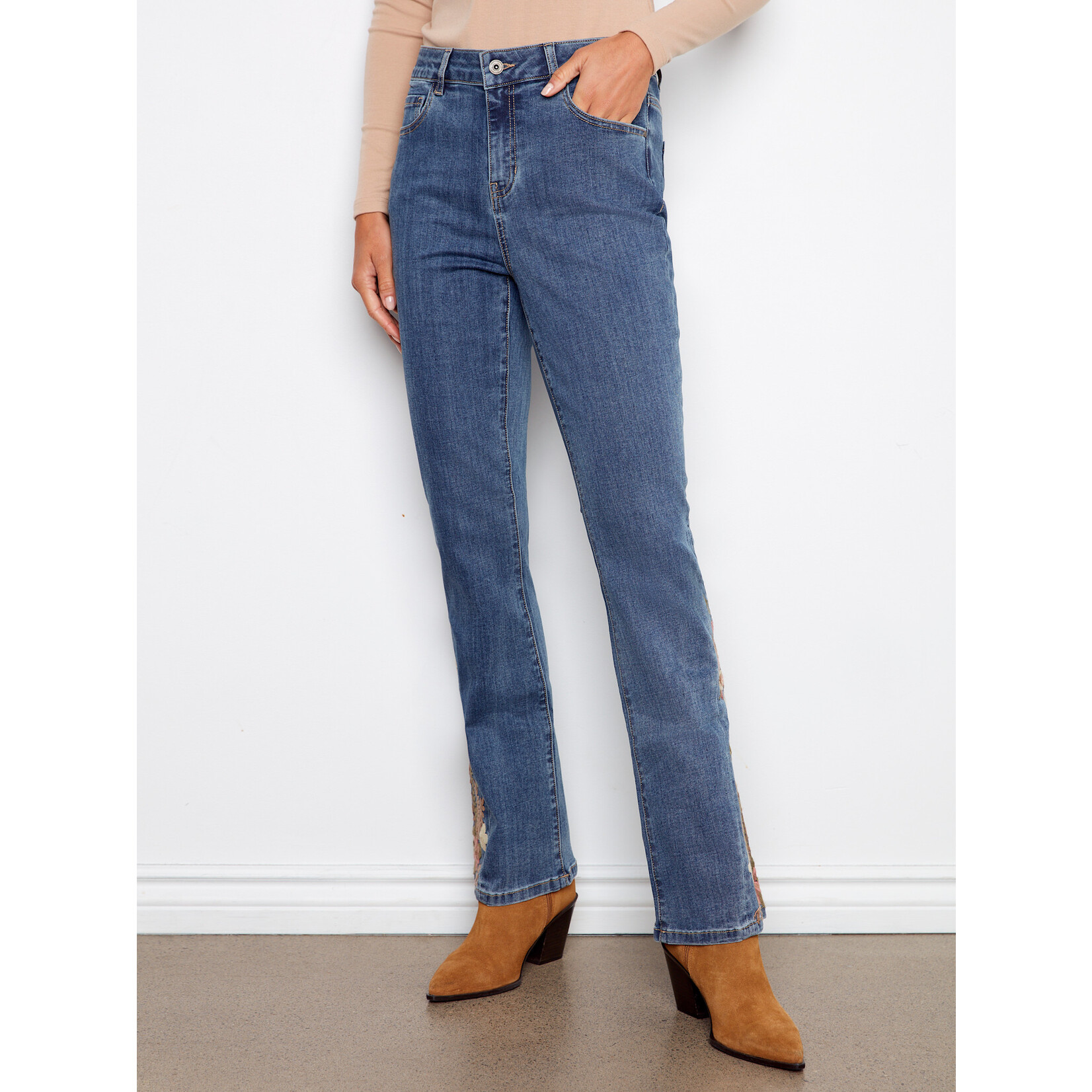 Charlie B Floral Embroidered Bootcut Jean