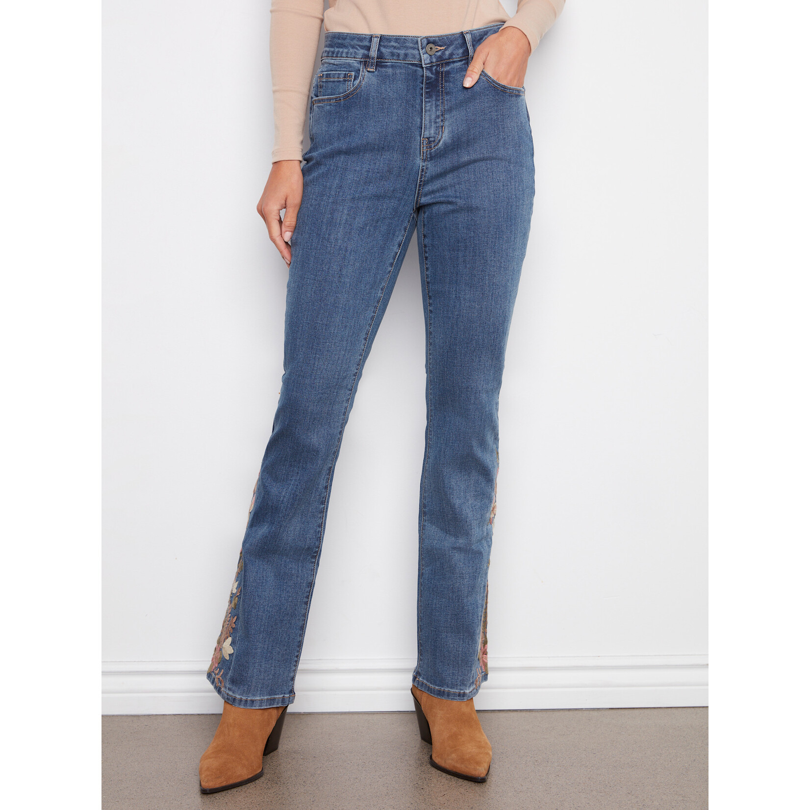 Charlie B Floral Embroidered Bootcut Jean