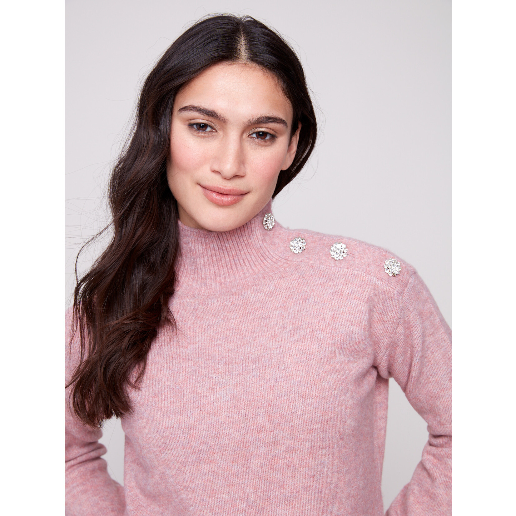 Charlie B Mock Neck Sweater With Fancy Button Detail