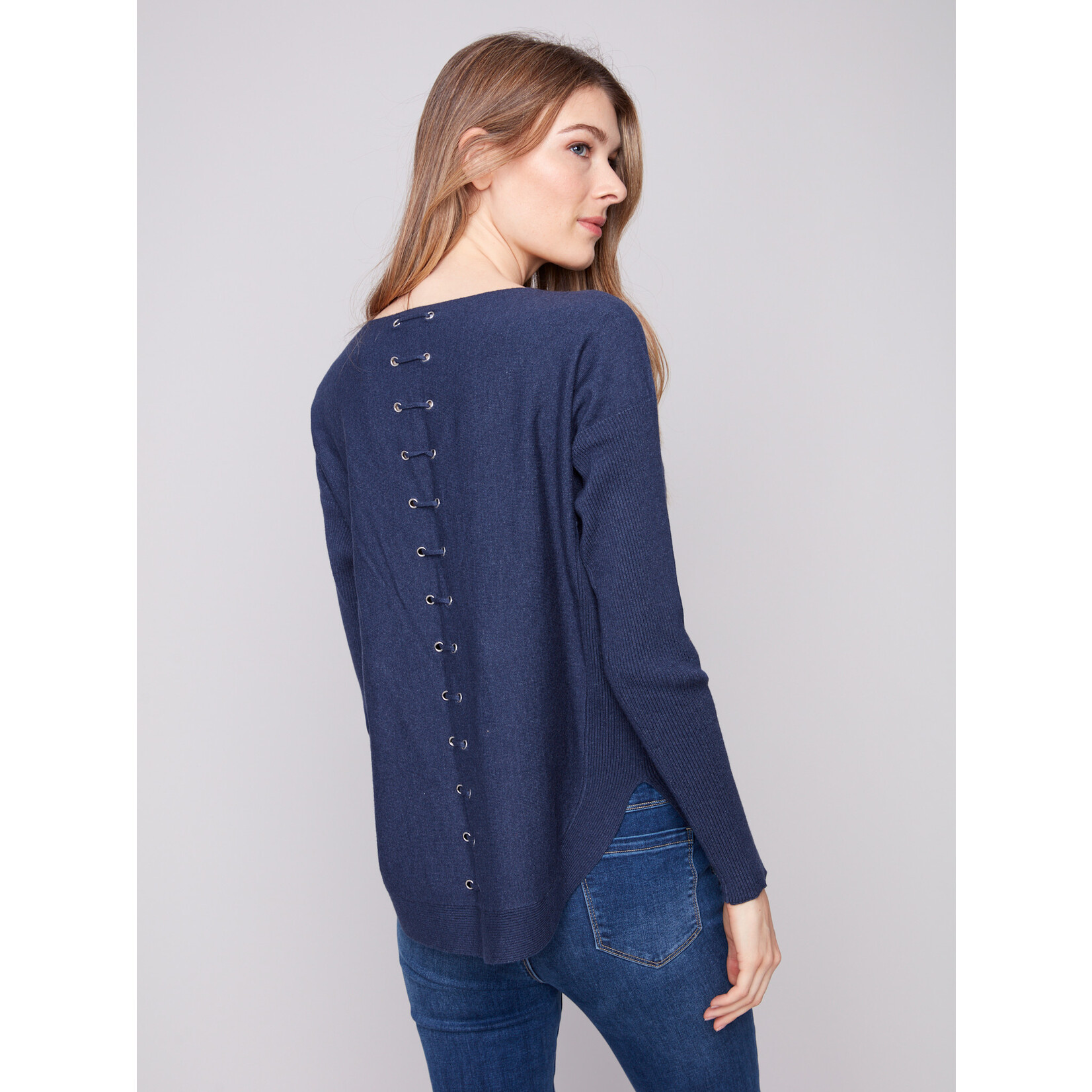 Charlie B Sweater With Back Eyelet Detail