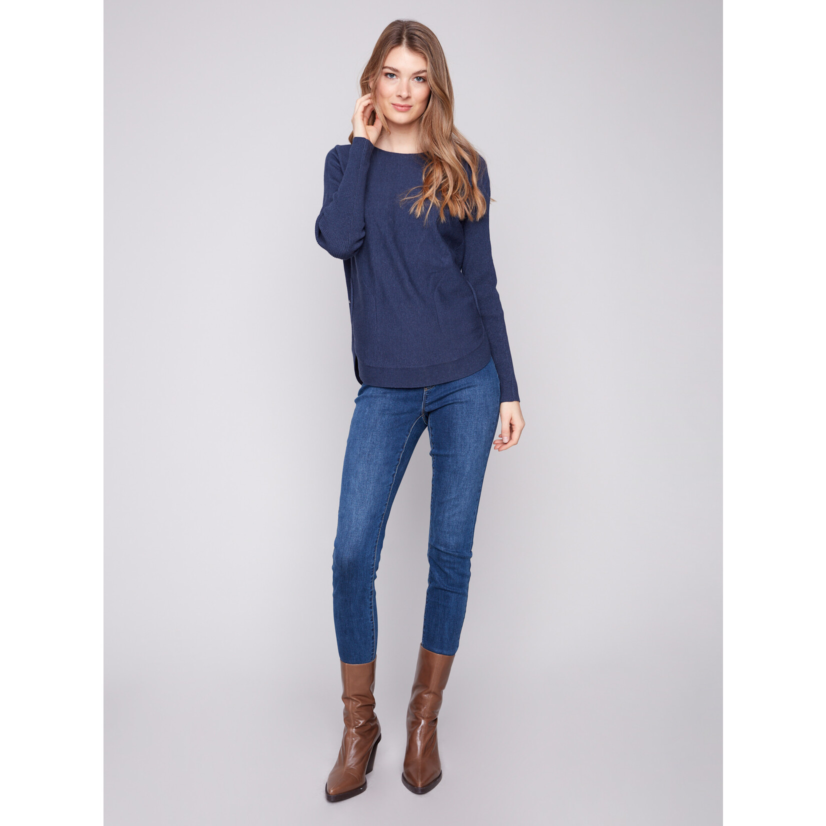 Charlie B Sweater With Back Eyelet Detail