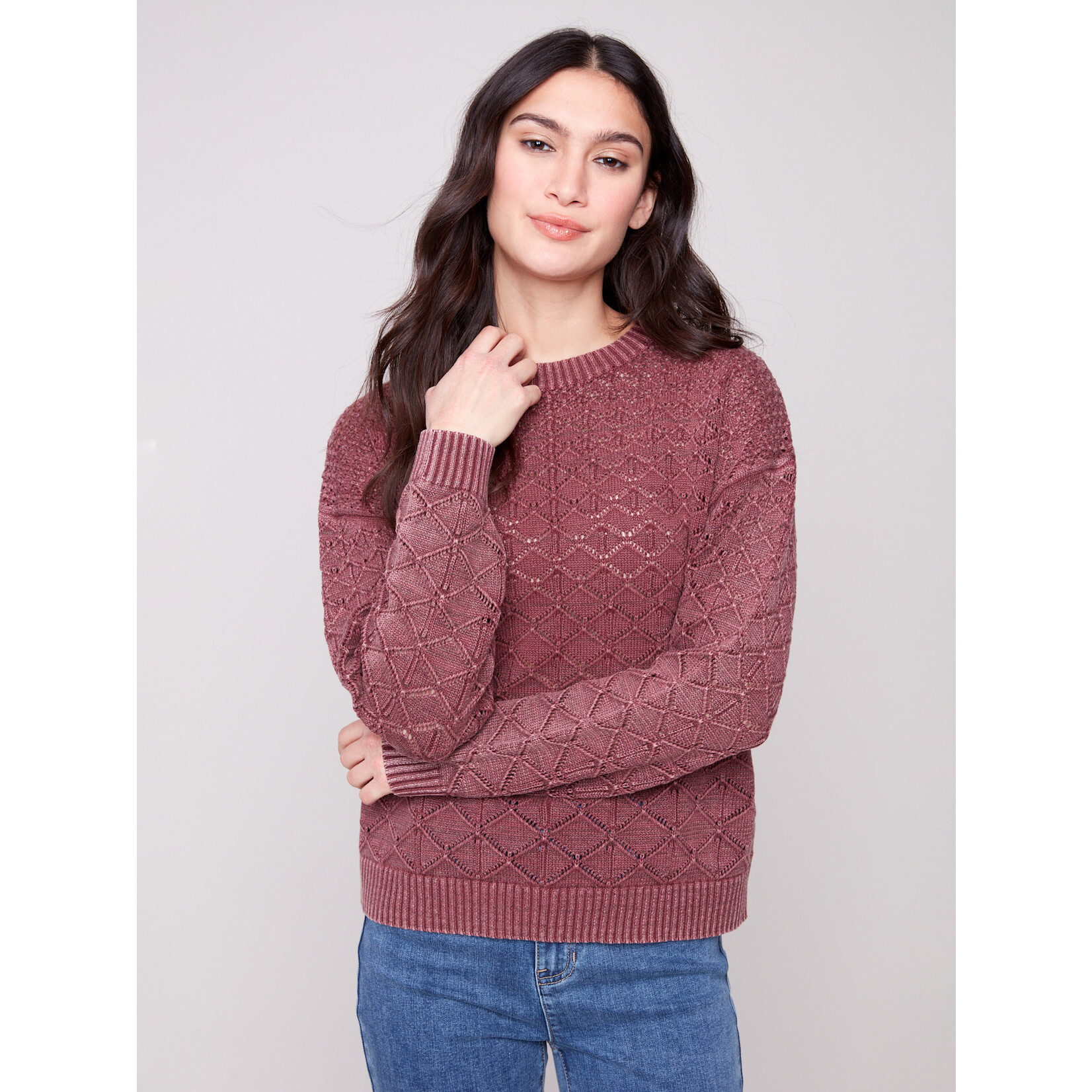 Charlie B Pointelle Crew Neck Sweater