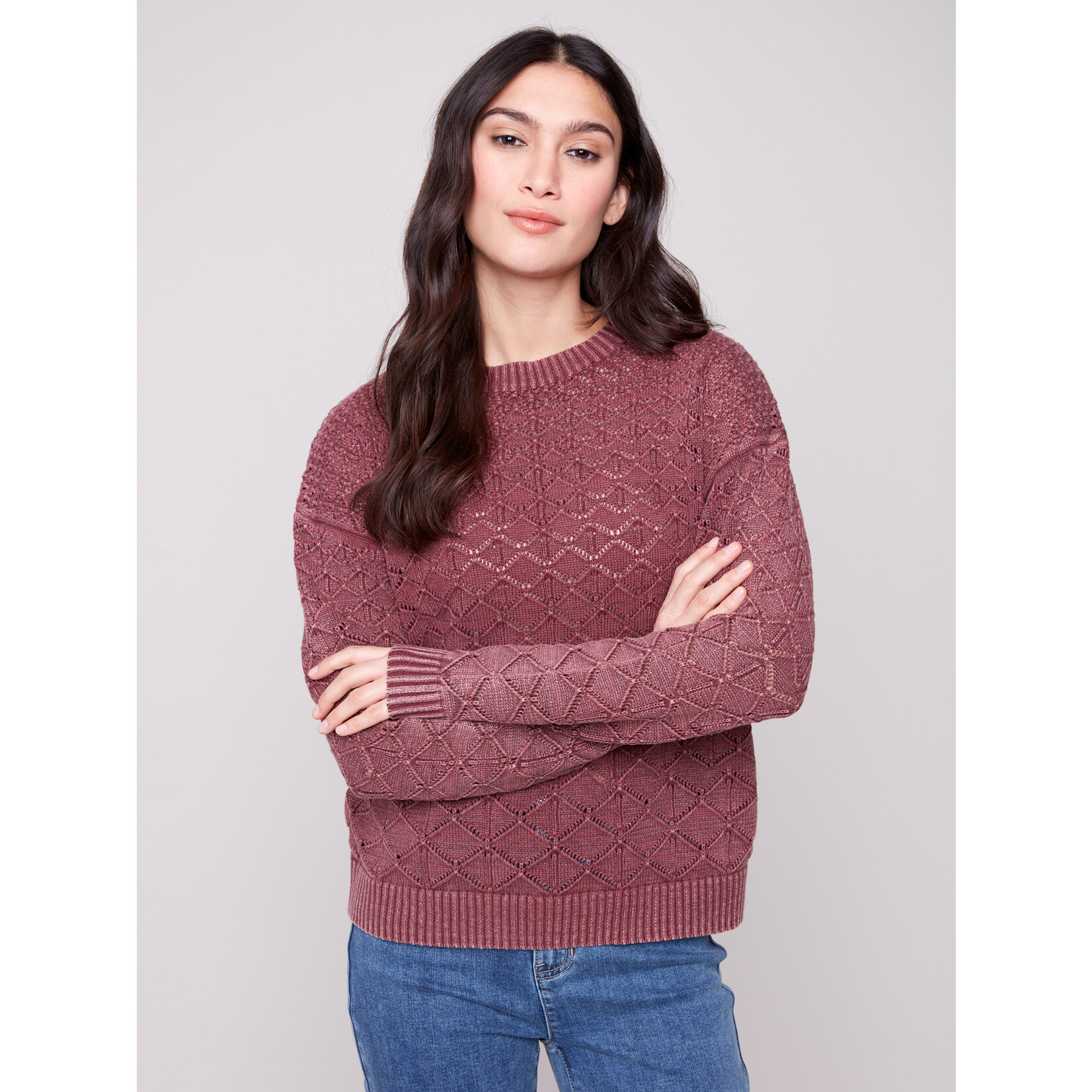 Charlie B Pointelle Crew Neck Sweater