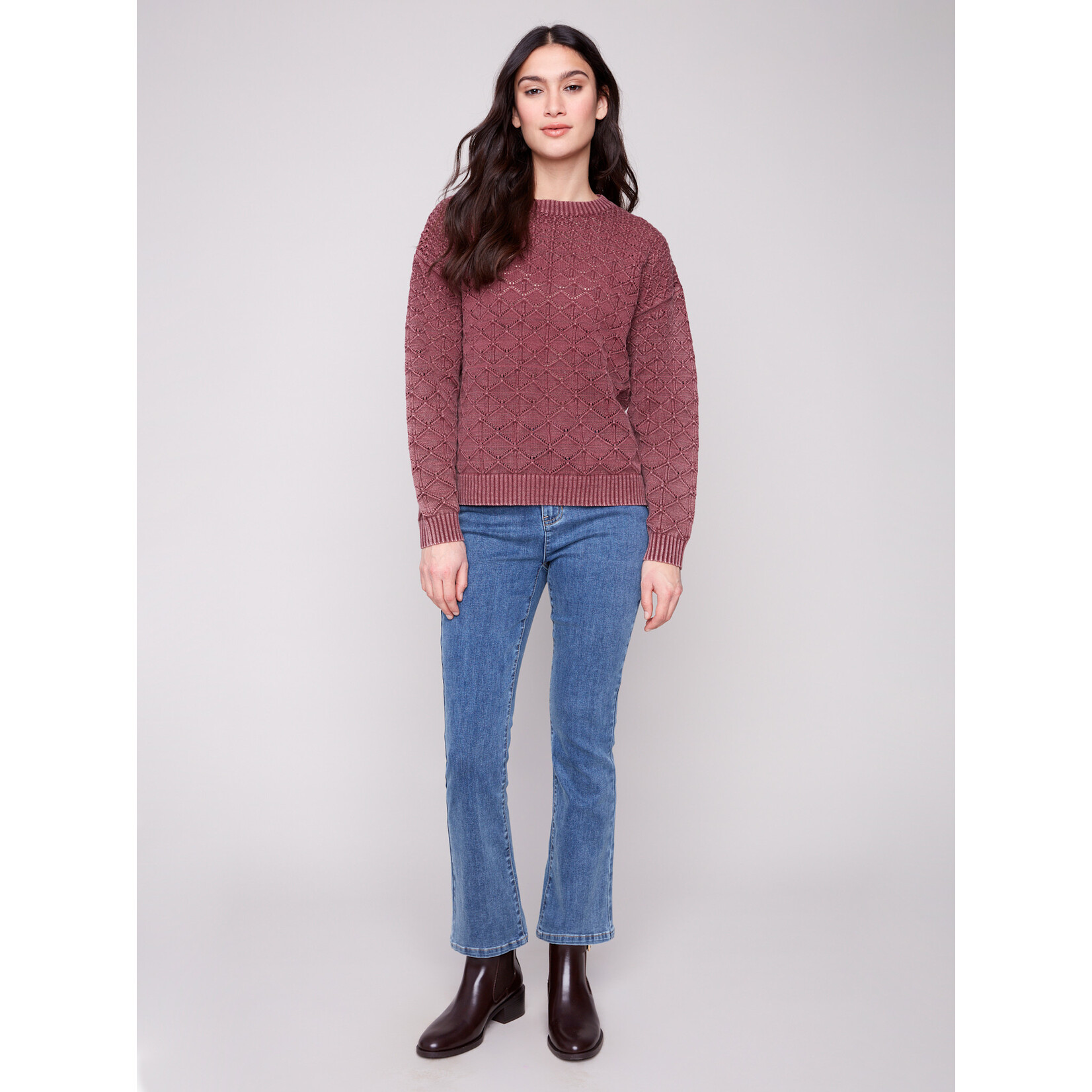 Charlie B Pointelle Crew Neck Sweater