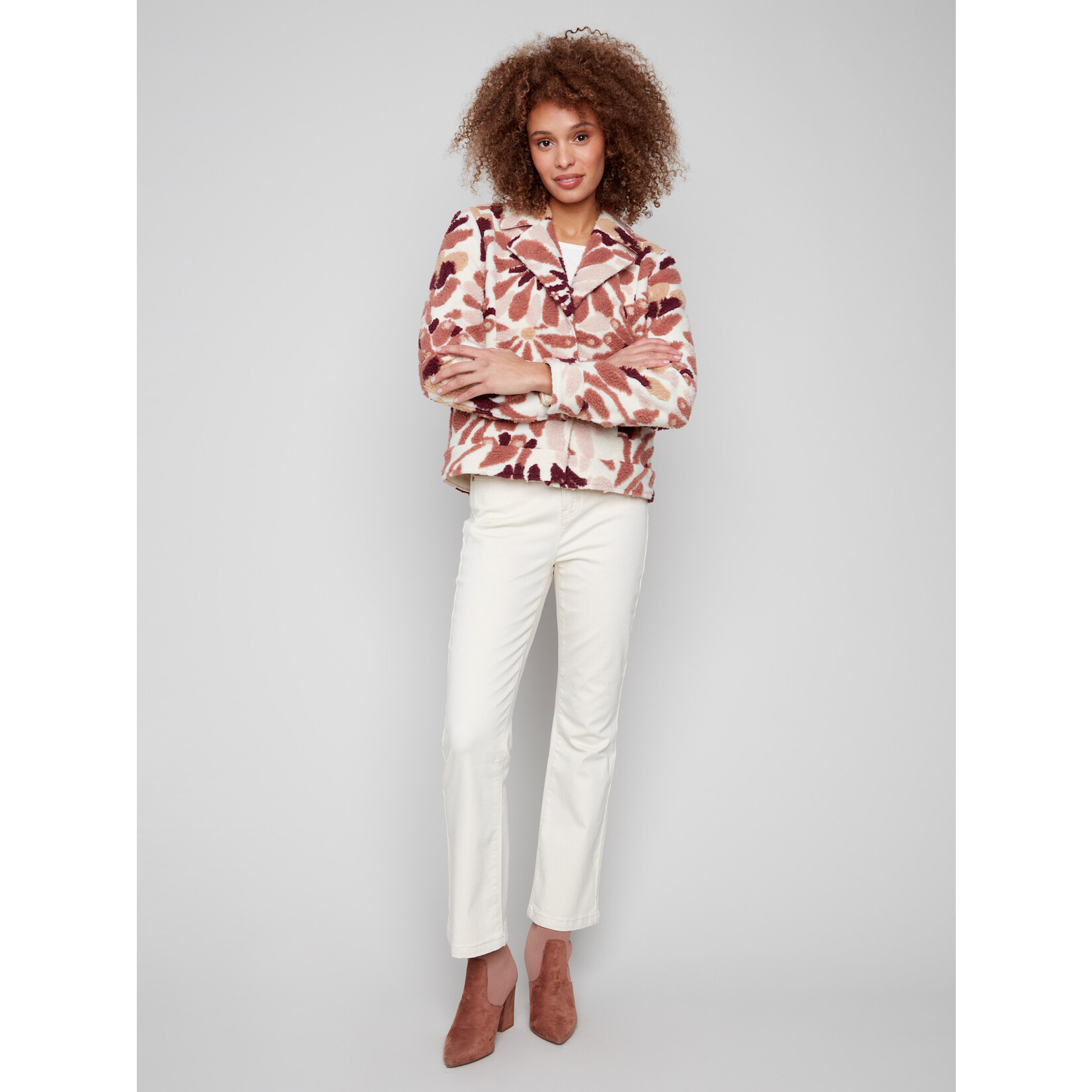 Charlie B Sherpa Flocked Fleece Short Jacket