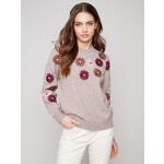 Charlie B Floral Embroidery Crew Neck Sweater
