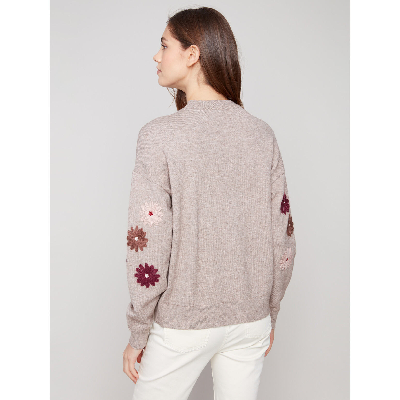 Charlie B Floral Embroidery Crew Neck Sweater