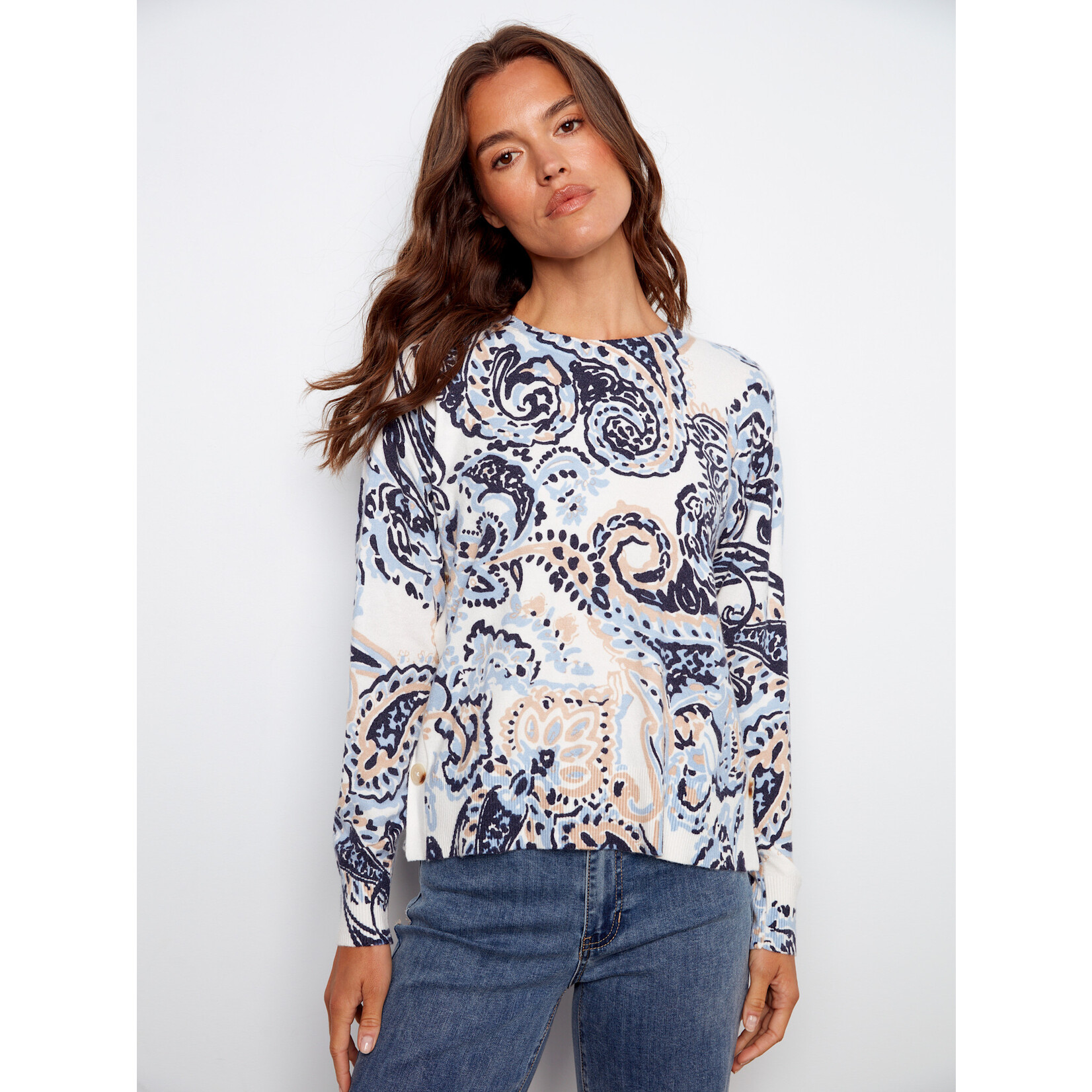 Charlie B Drop Shoulder Button Detail Sweater
