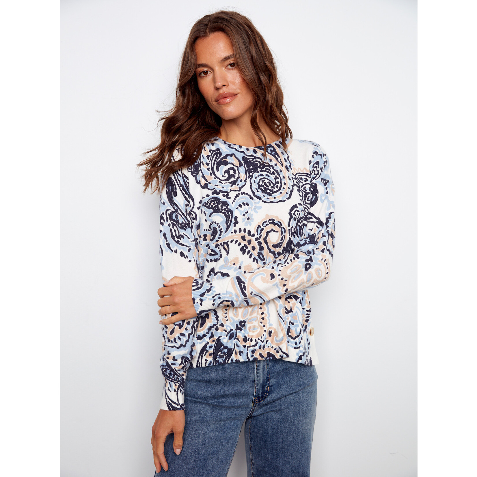 Charlie B Drop Shoulder Button Detail Sweater