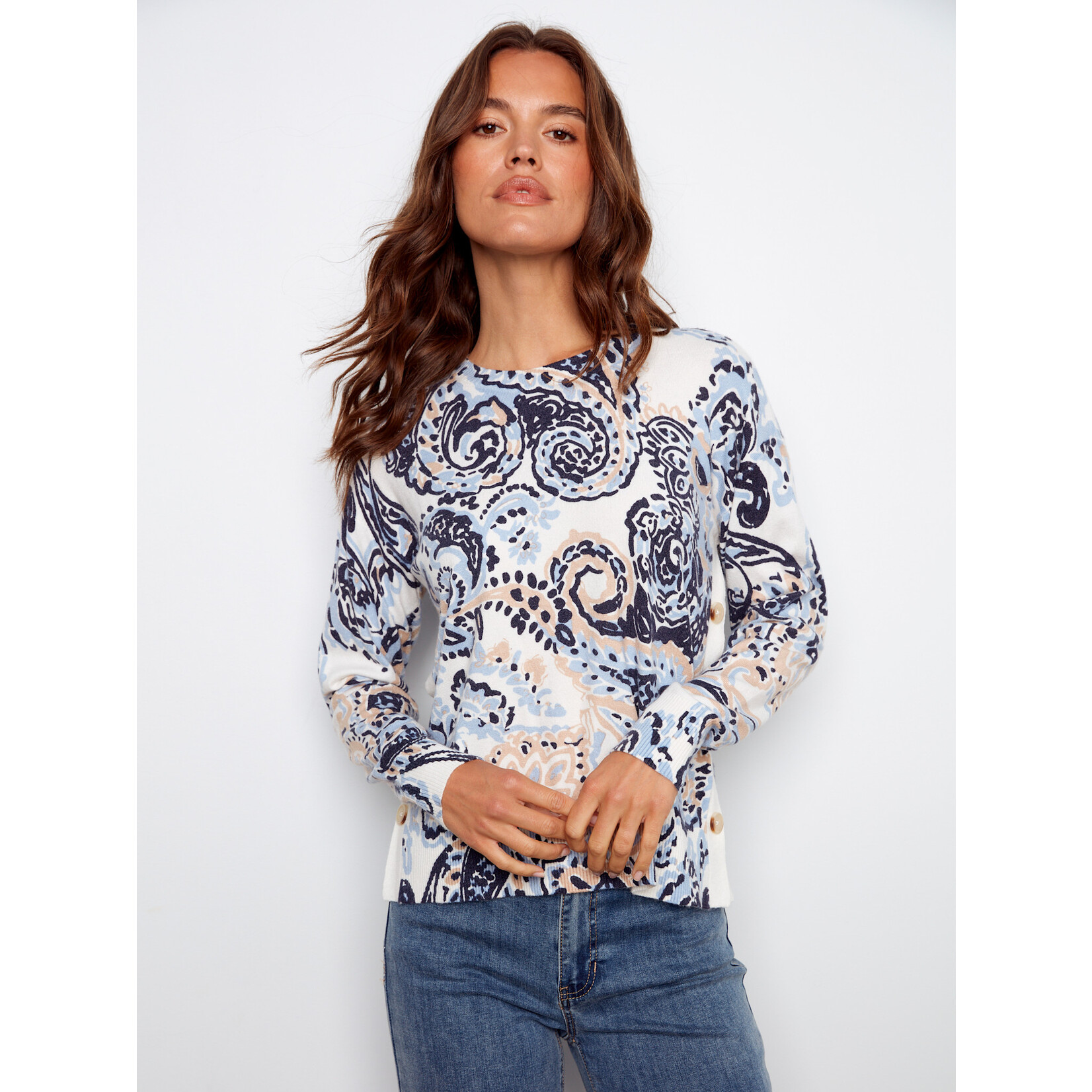 Charlie B Drop Shoulder Button Detail Sweater
