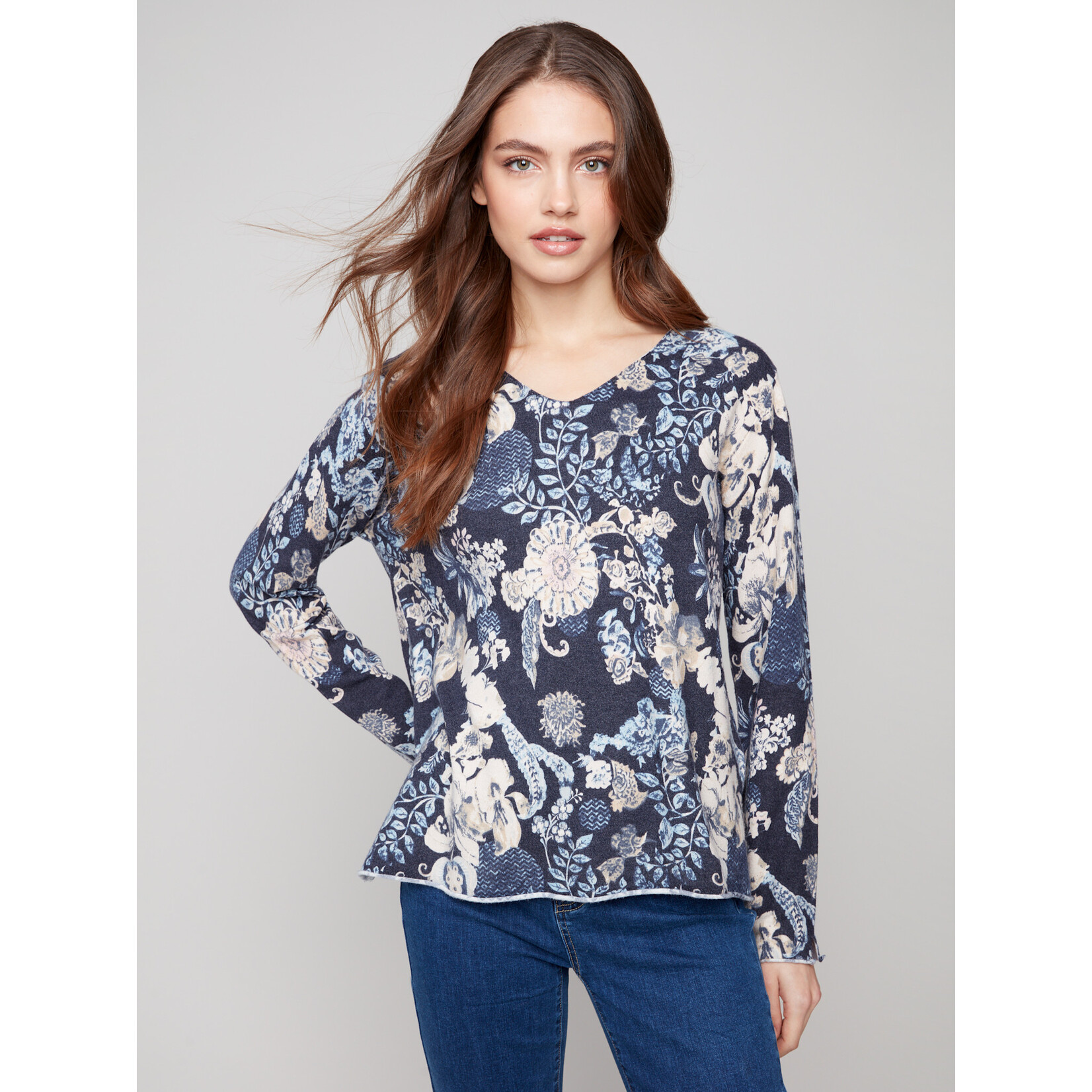 Charlie B Printed V-Neck Sweater