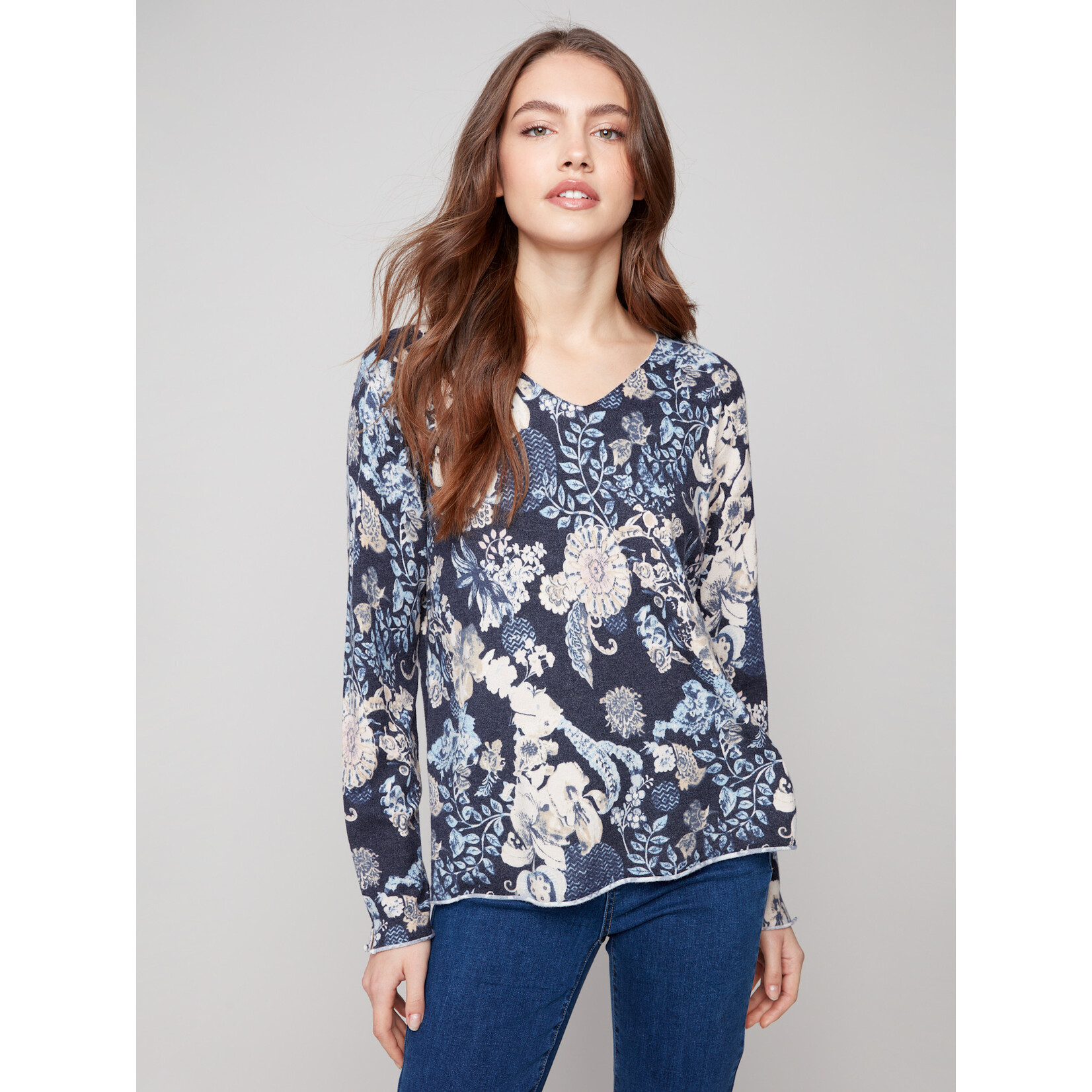 Charlie B Printed V-Neck Sweater