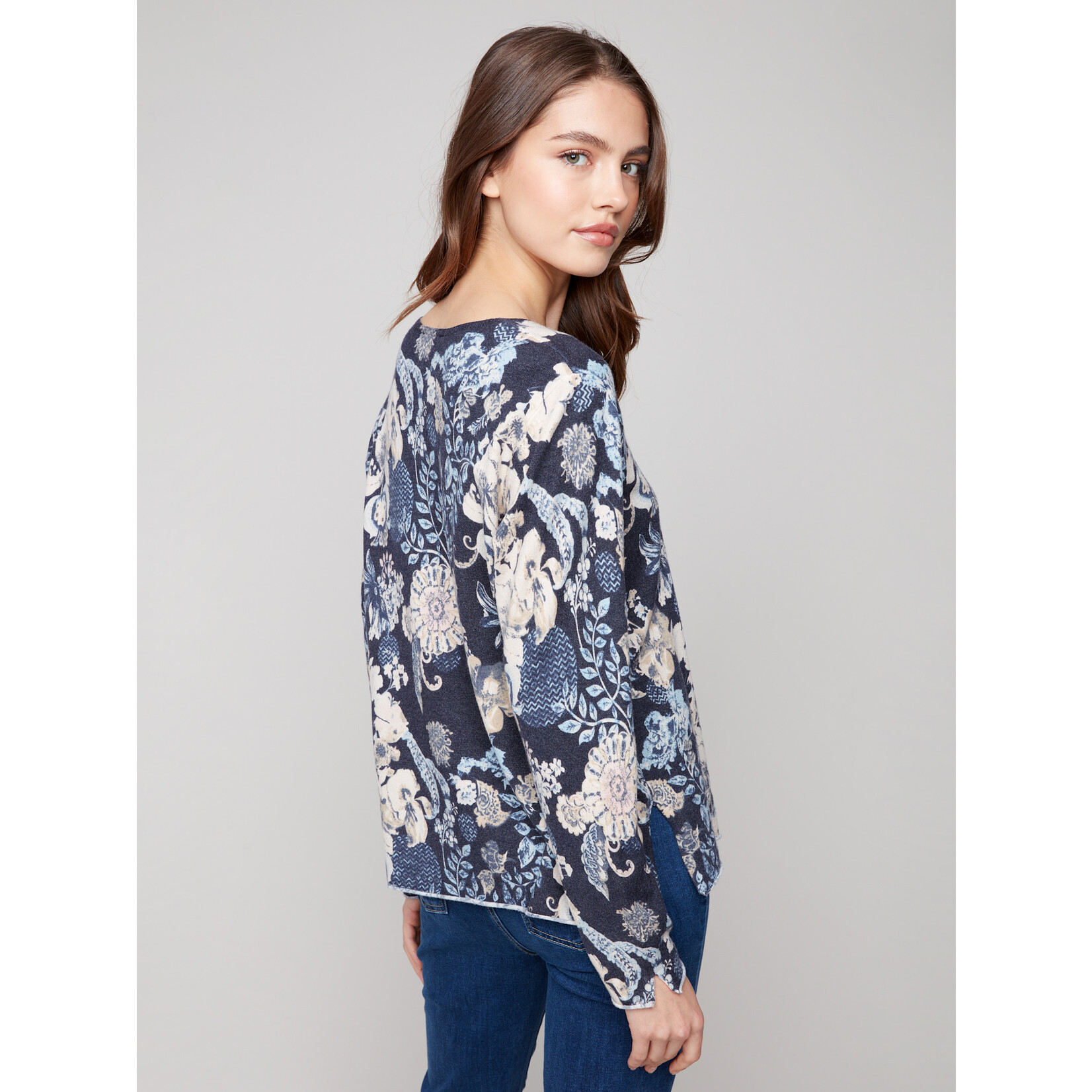 Charlie B Printed V-Neck Sweater