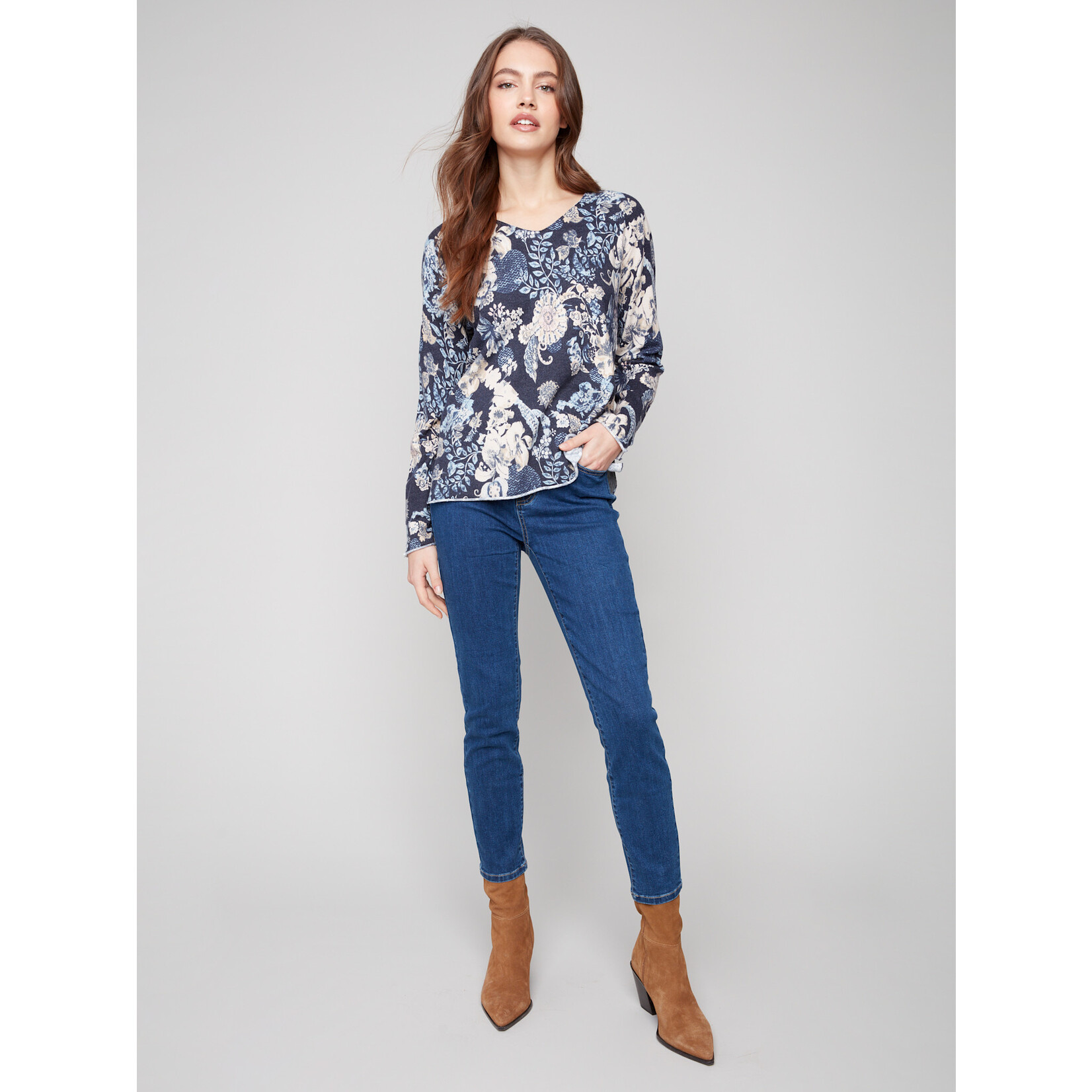 Charlie B Printed V-Neck Sweater