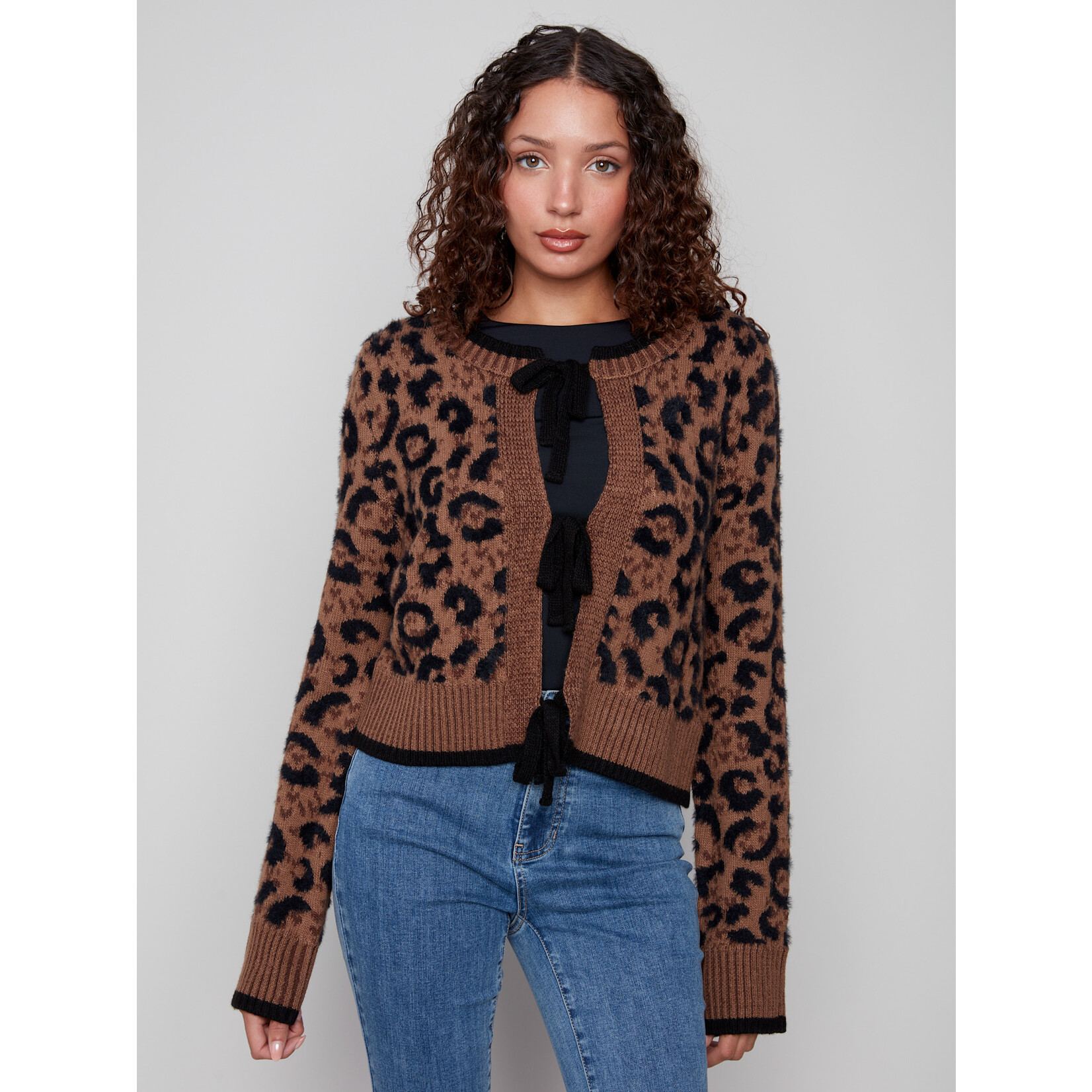 Charlie B Bow Tie Front Jacquard Cardigan