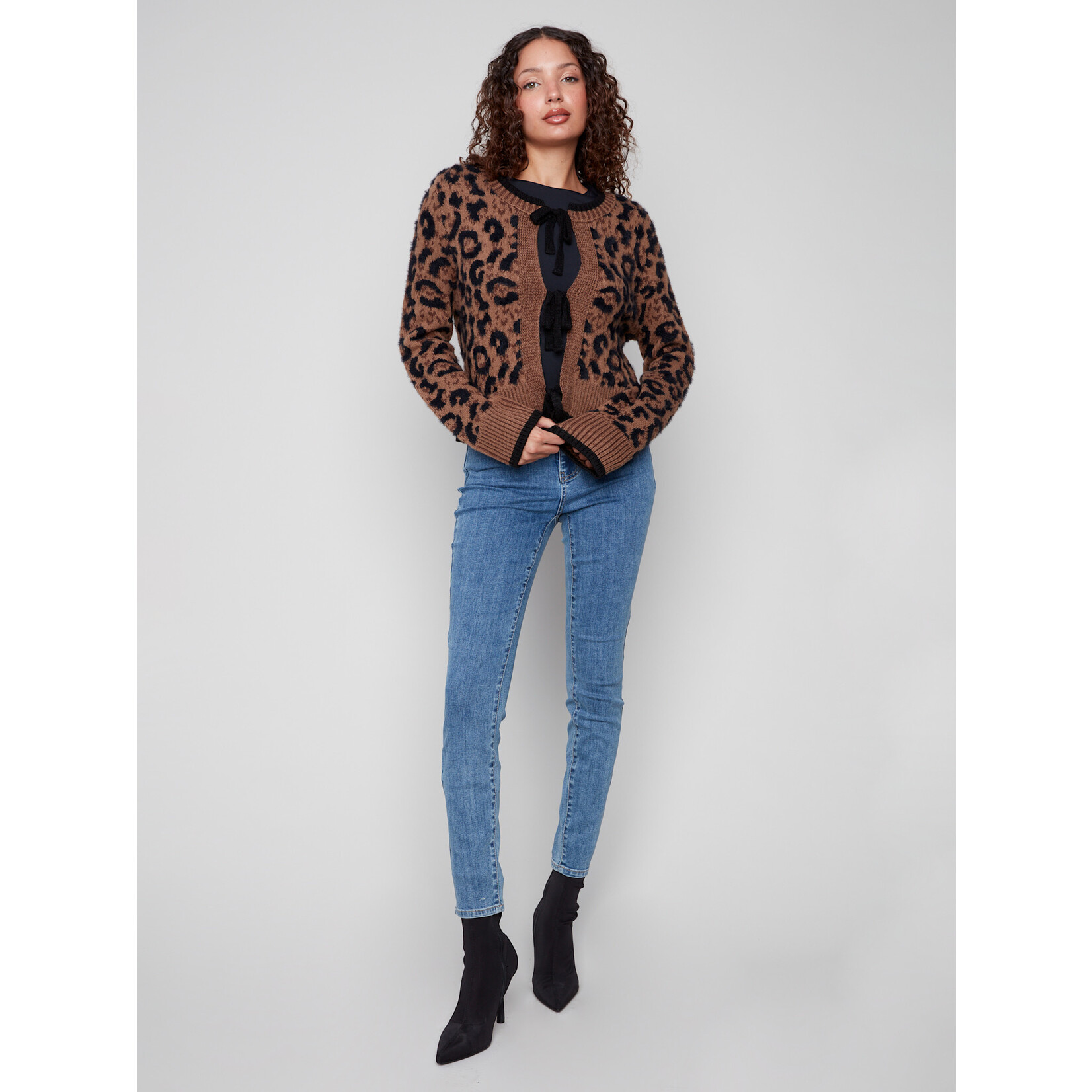 Charlie B Bow Tie Front Jacquard Cardigan