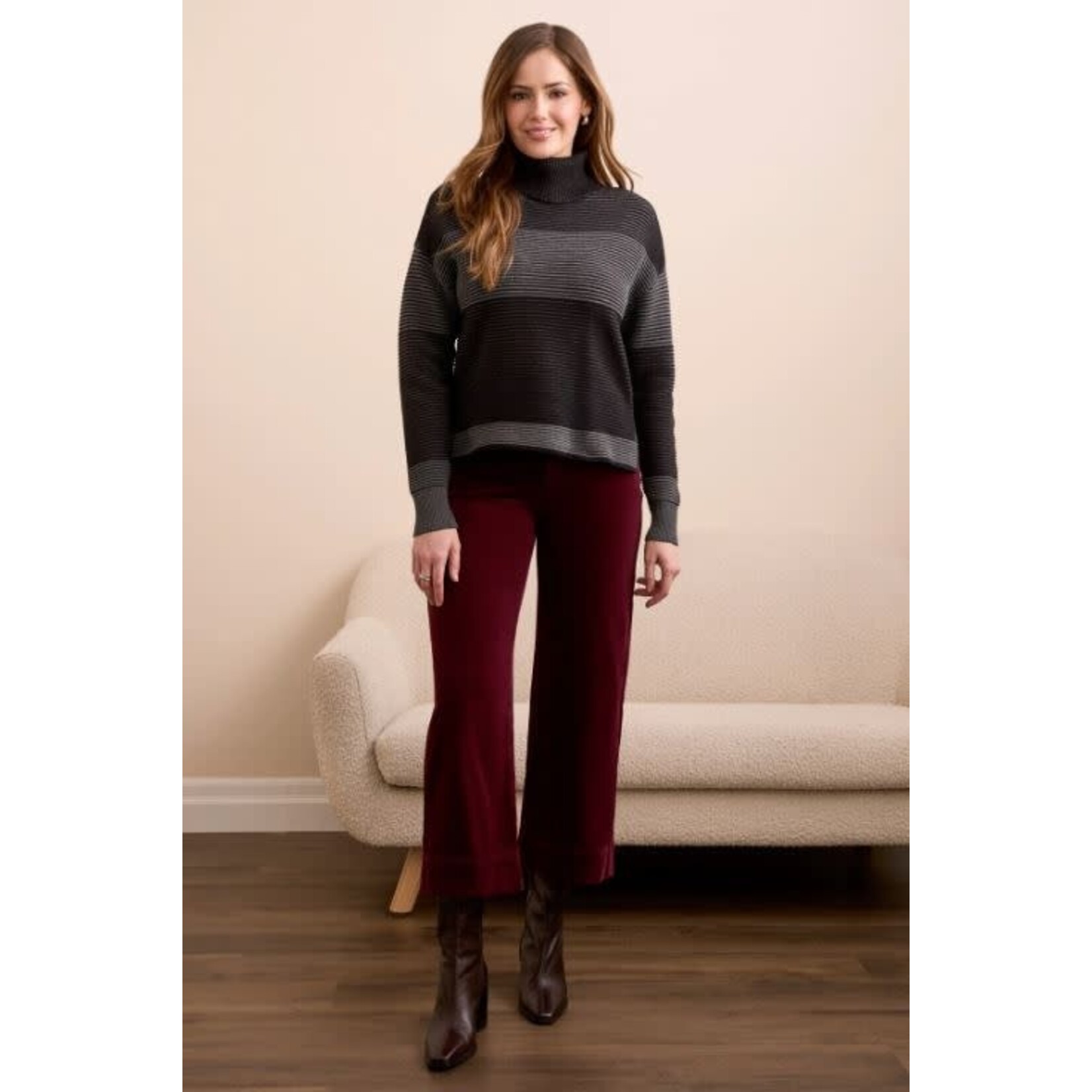 Tribal Turtleneck High Low Sweater With Side Slits