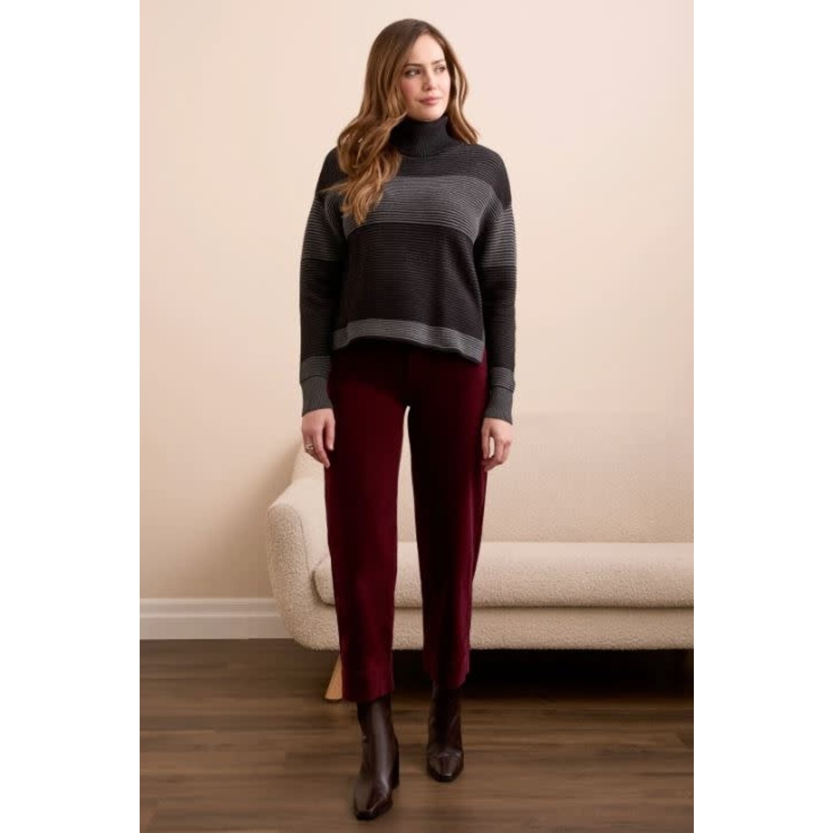 Tribal Turtleneck High Low Sweater With Side Slits