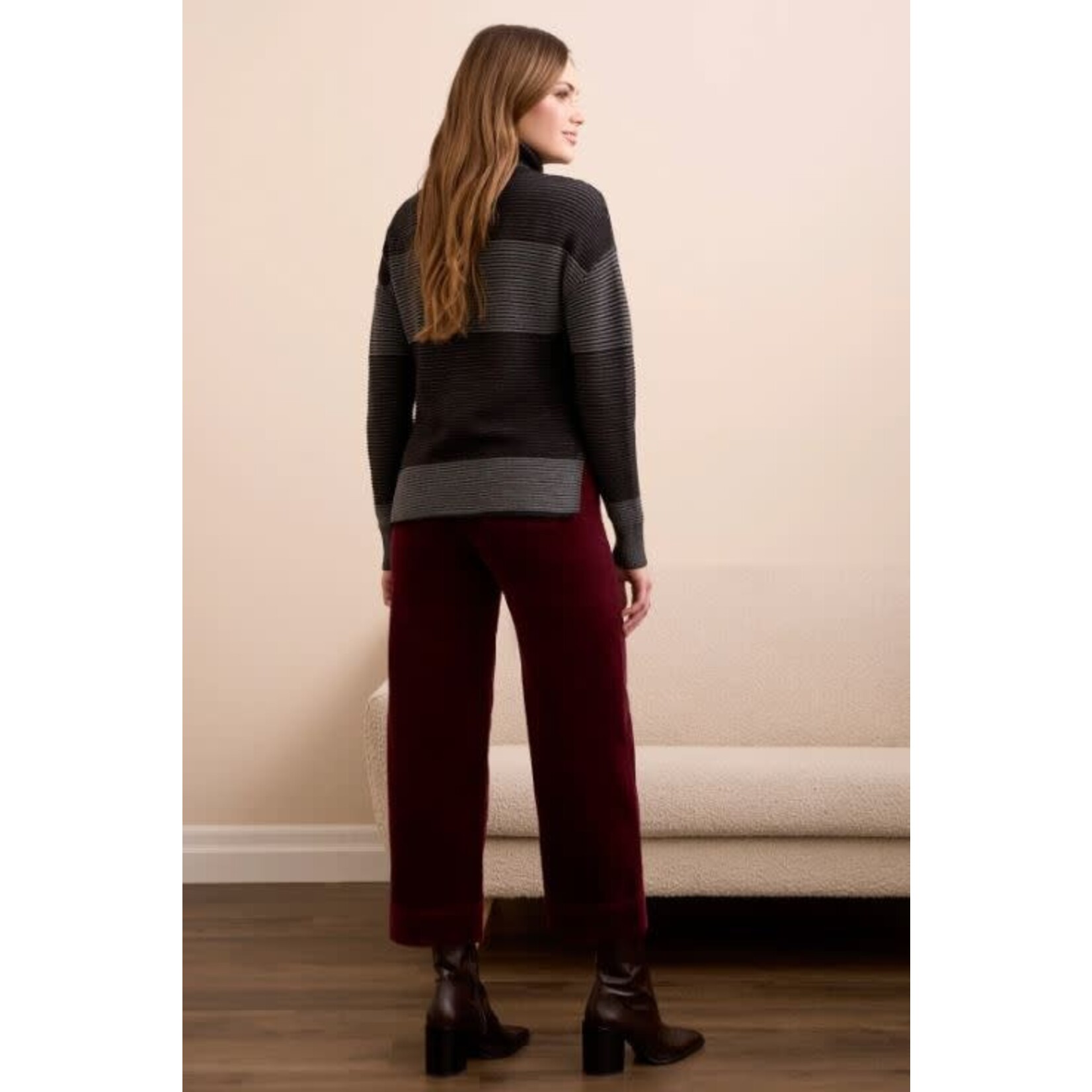 Tribal Turtleneck High Low Sweater With Side Slits