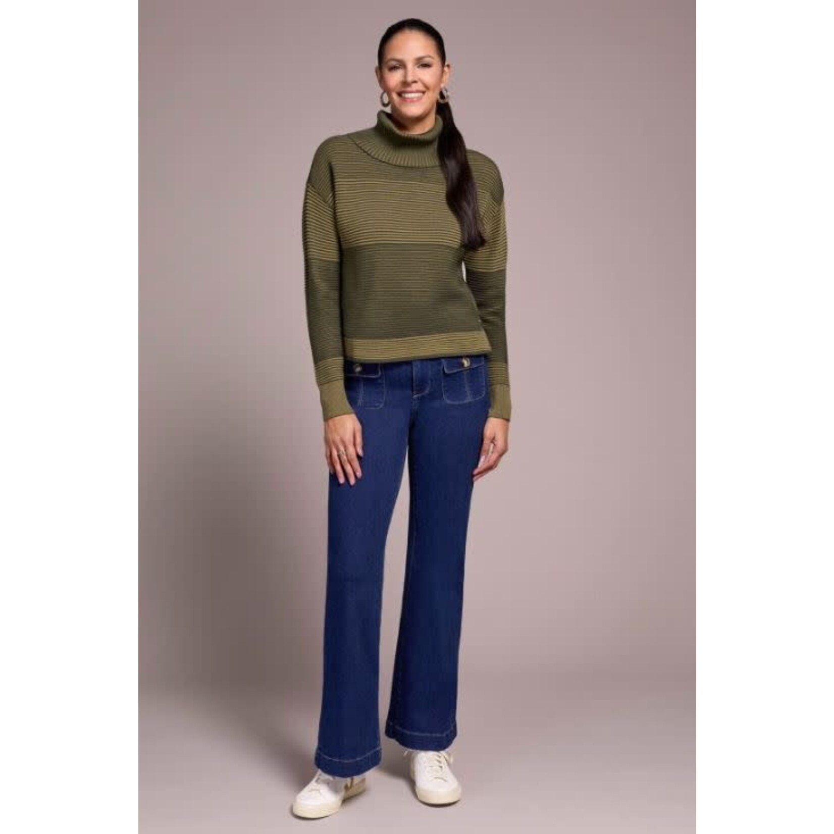 Tribal Turtleneck High Low Sweater With Side Slits