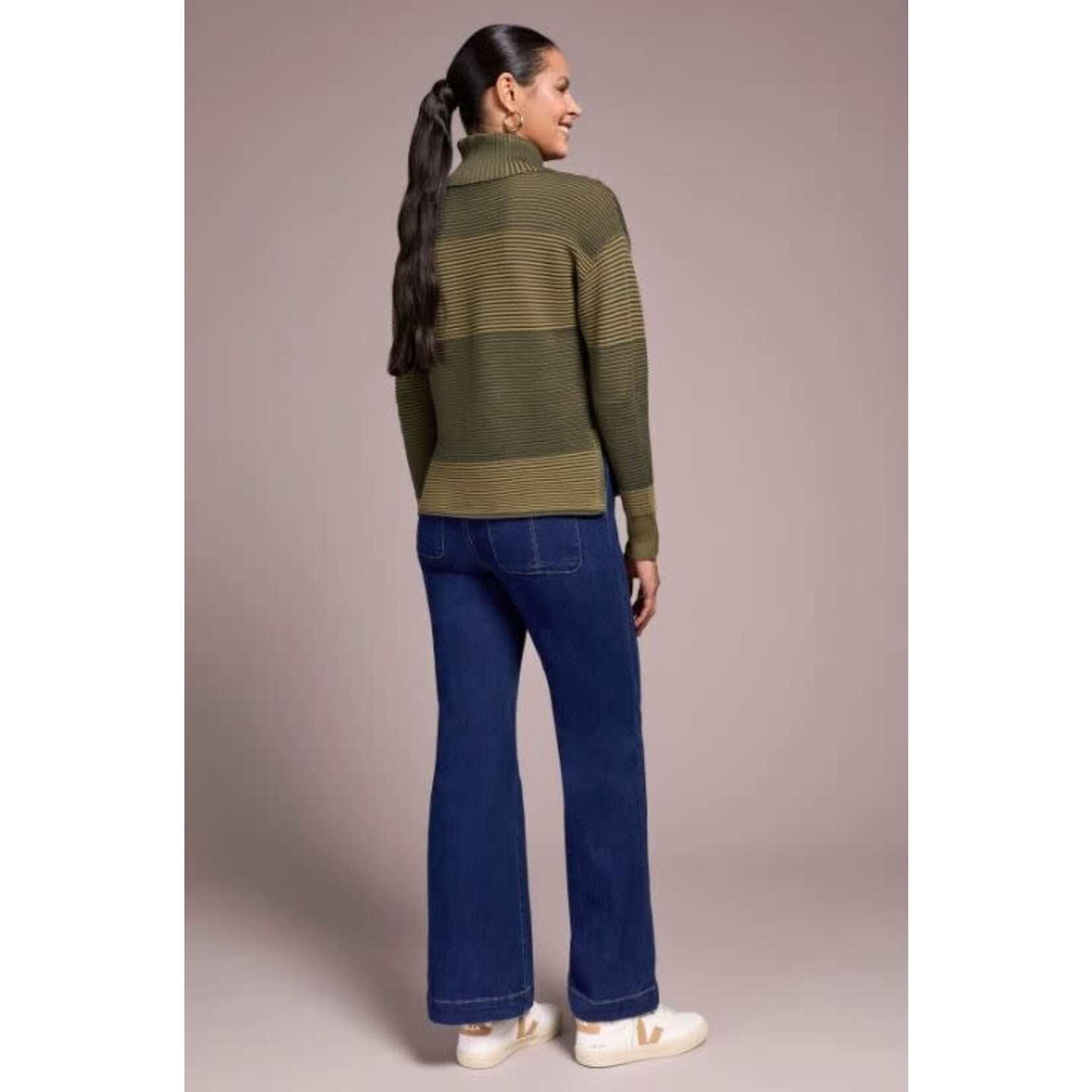 Tribal Turtleneck High Low Sweater With Side Slits