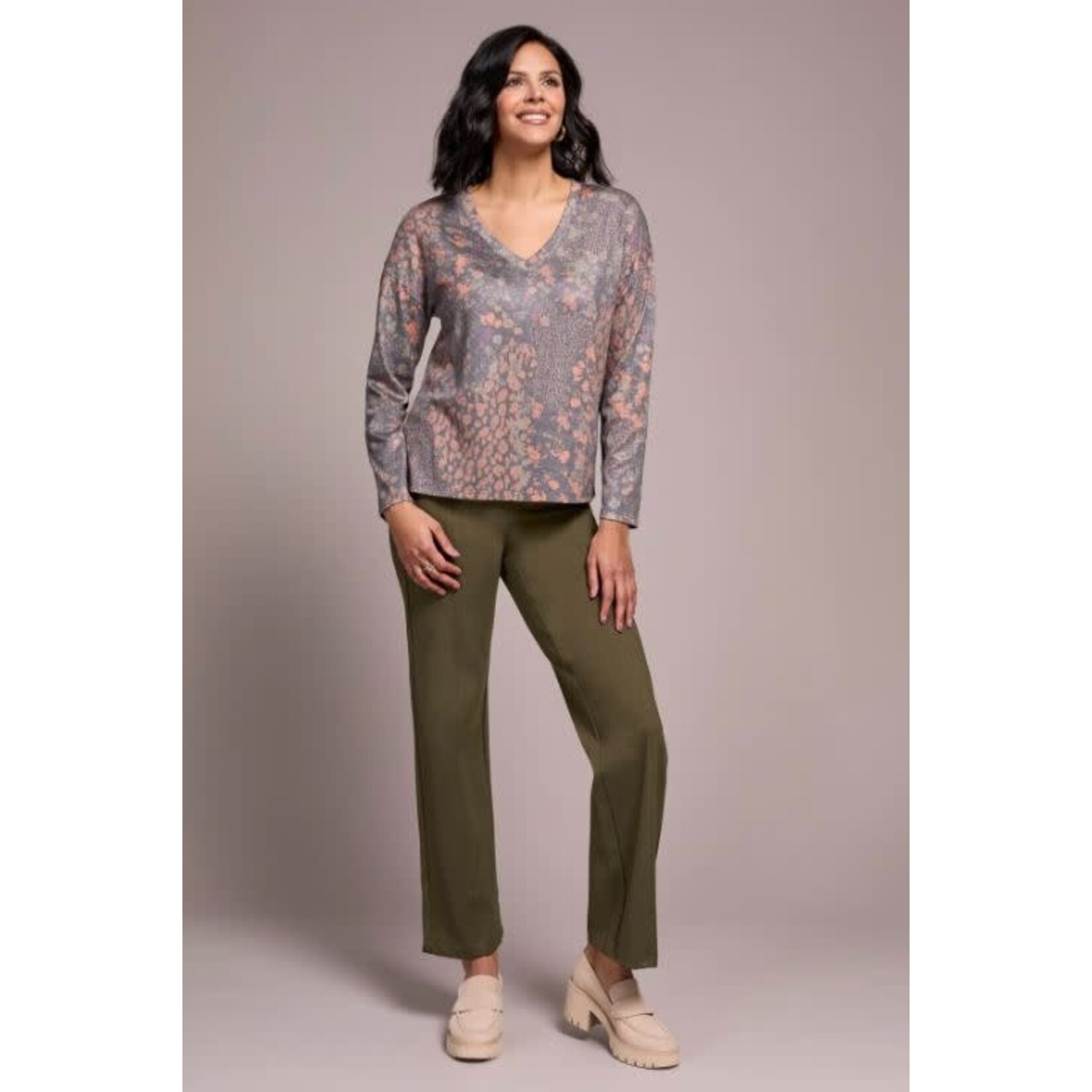 Tribal V-Neck Printed Soft Knit Top