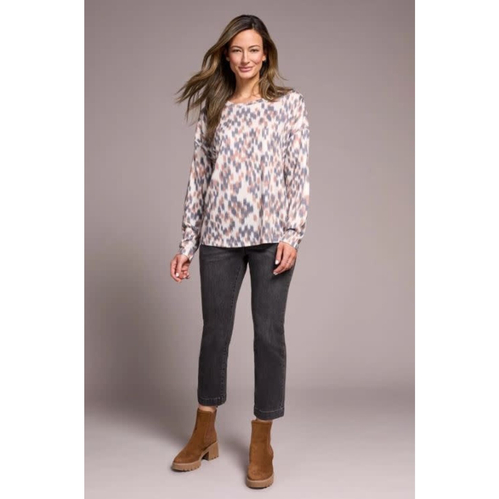 Tribal Crew Neck Printed Soft Knit Top