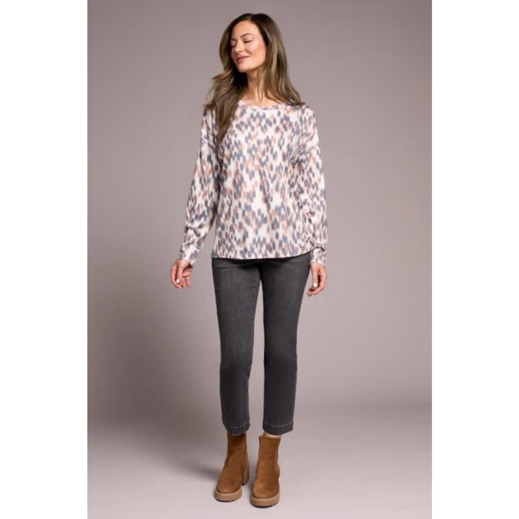 Tribal Crew Neck Printed Soft Knit Top