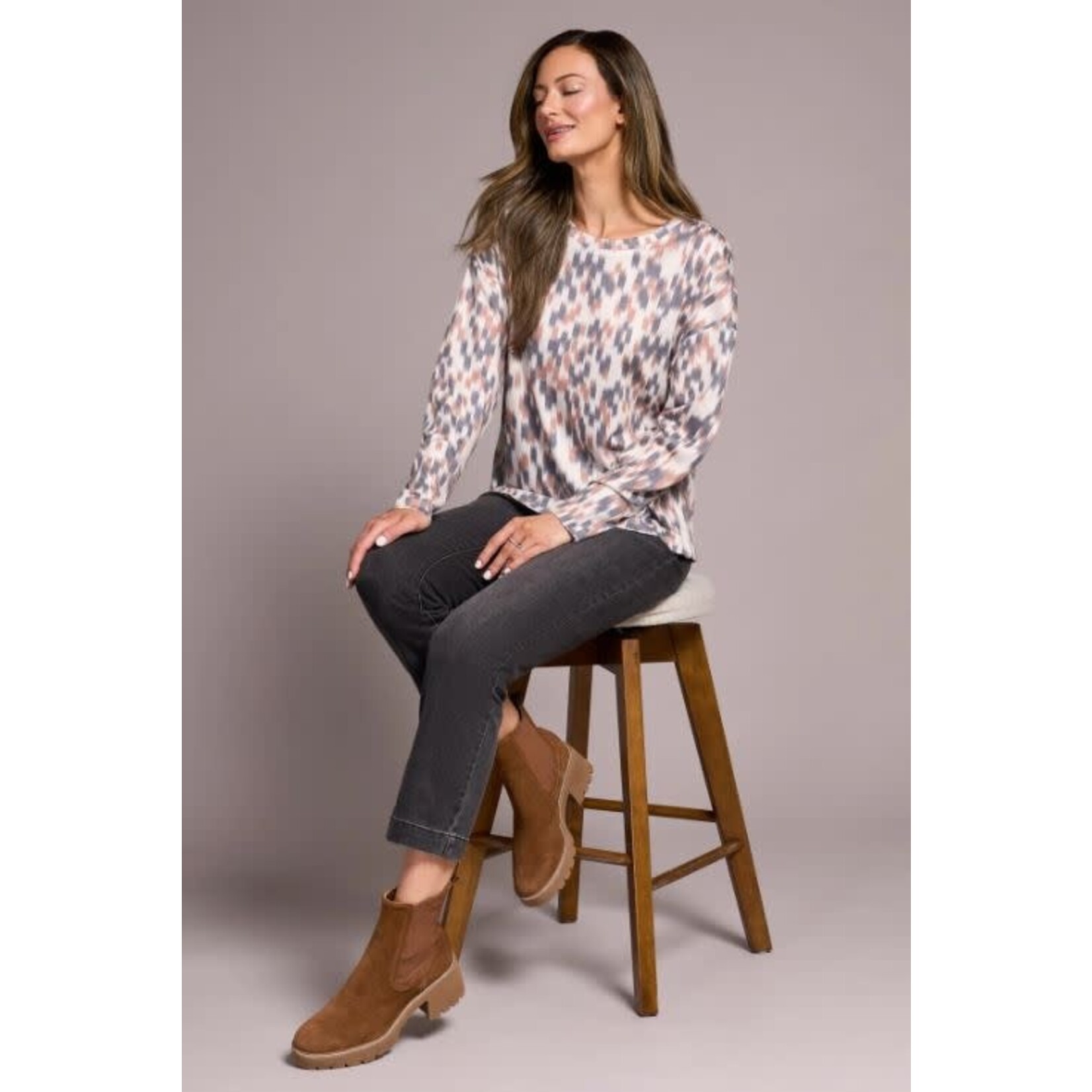 Tribal Crew Neck Printed Soft Knit Top