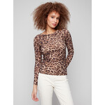 Charlie B Printed Ruched Mesh Top