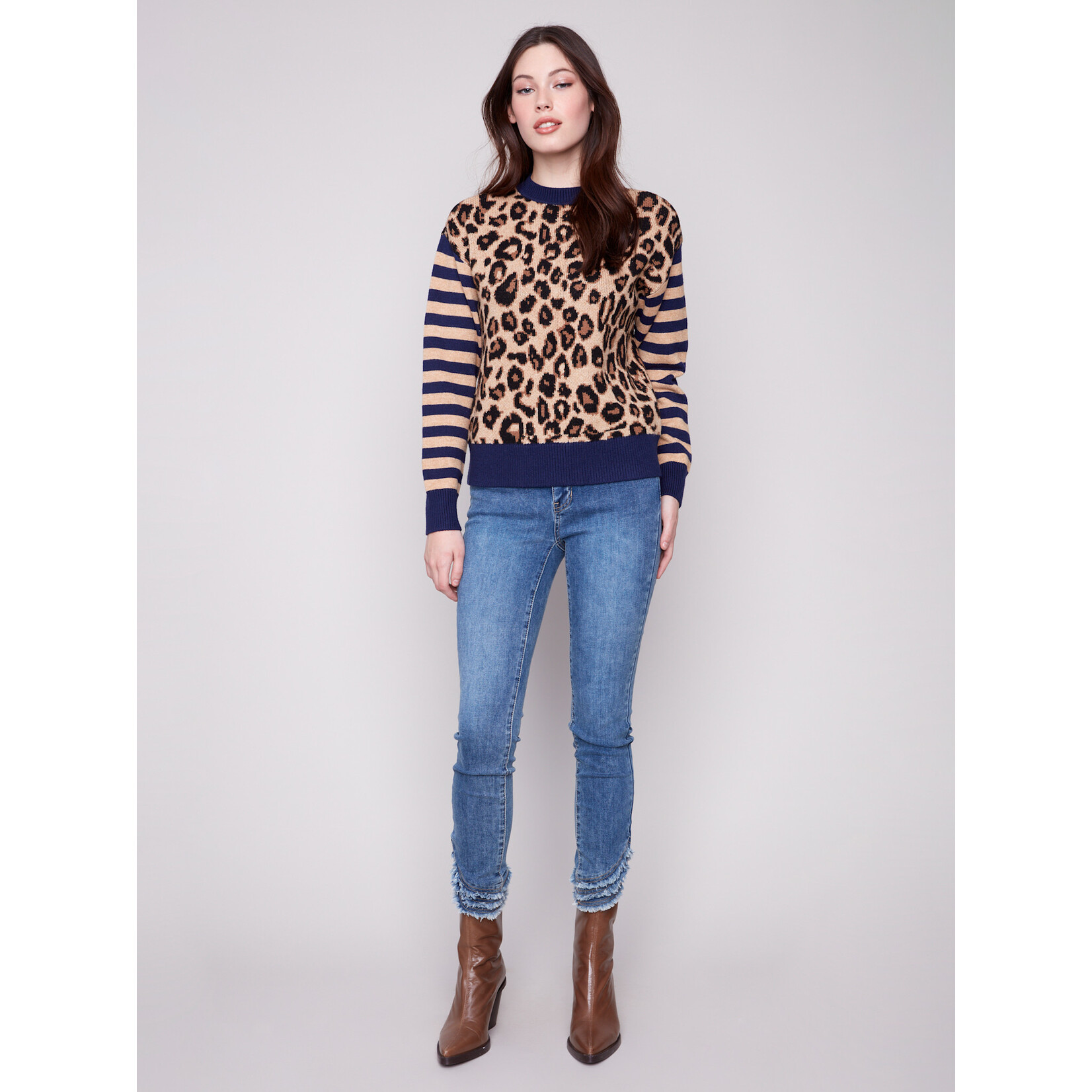 Charlie B Crew Neck Jacquard Sweater