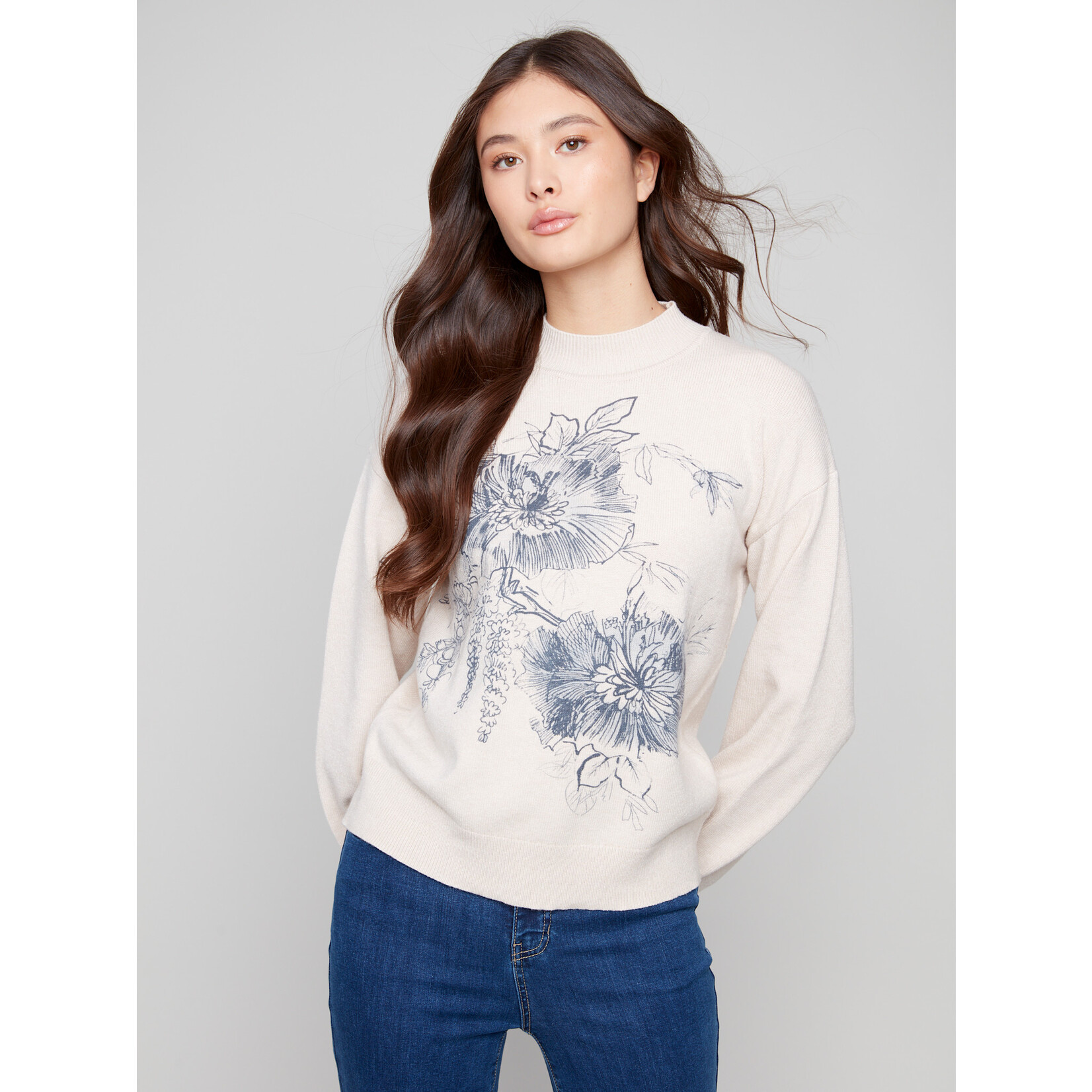 Charlie B Mock Neck Sweater With Print