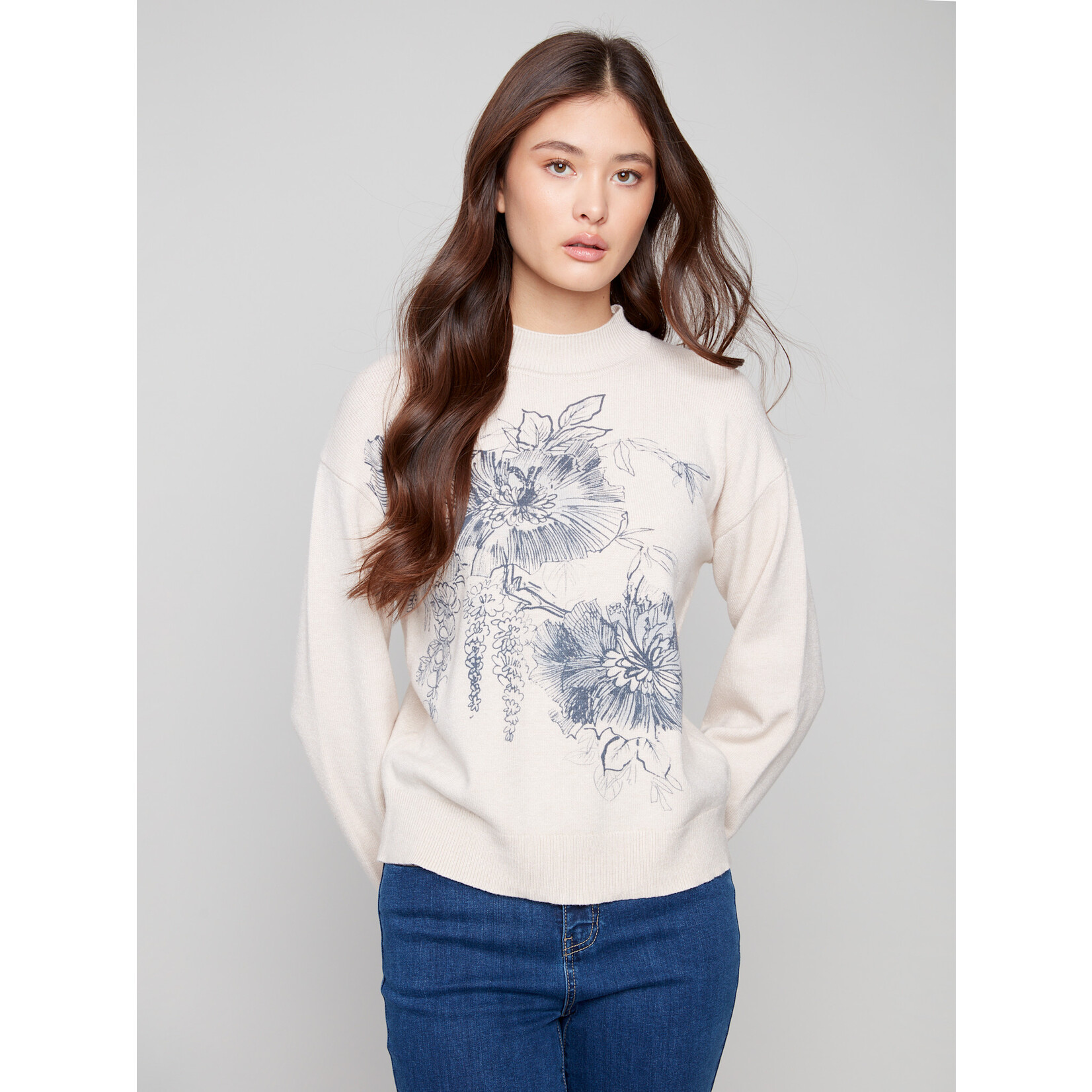 Charlie B Mock Neck Sweater With Print