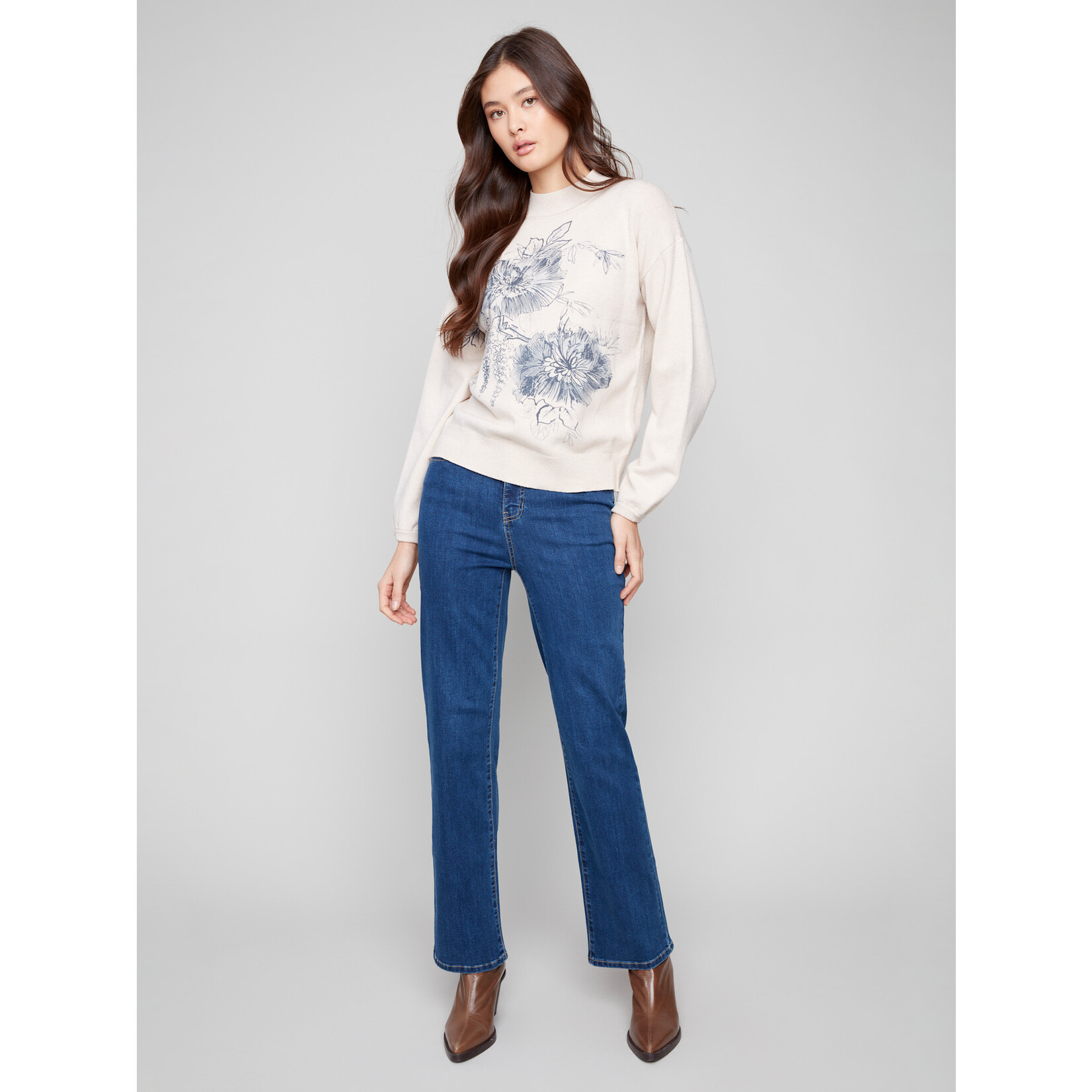 Charlie B Mock Neck Sweater With Print